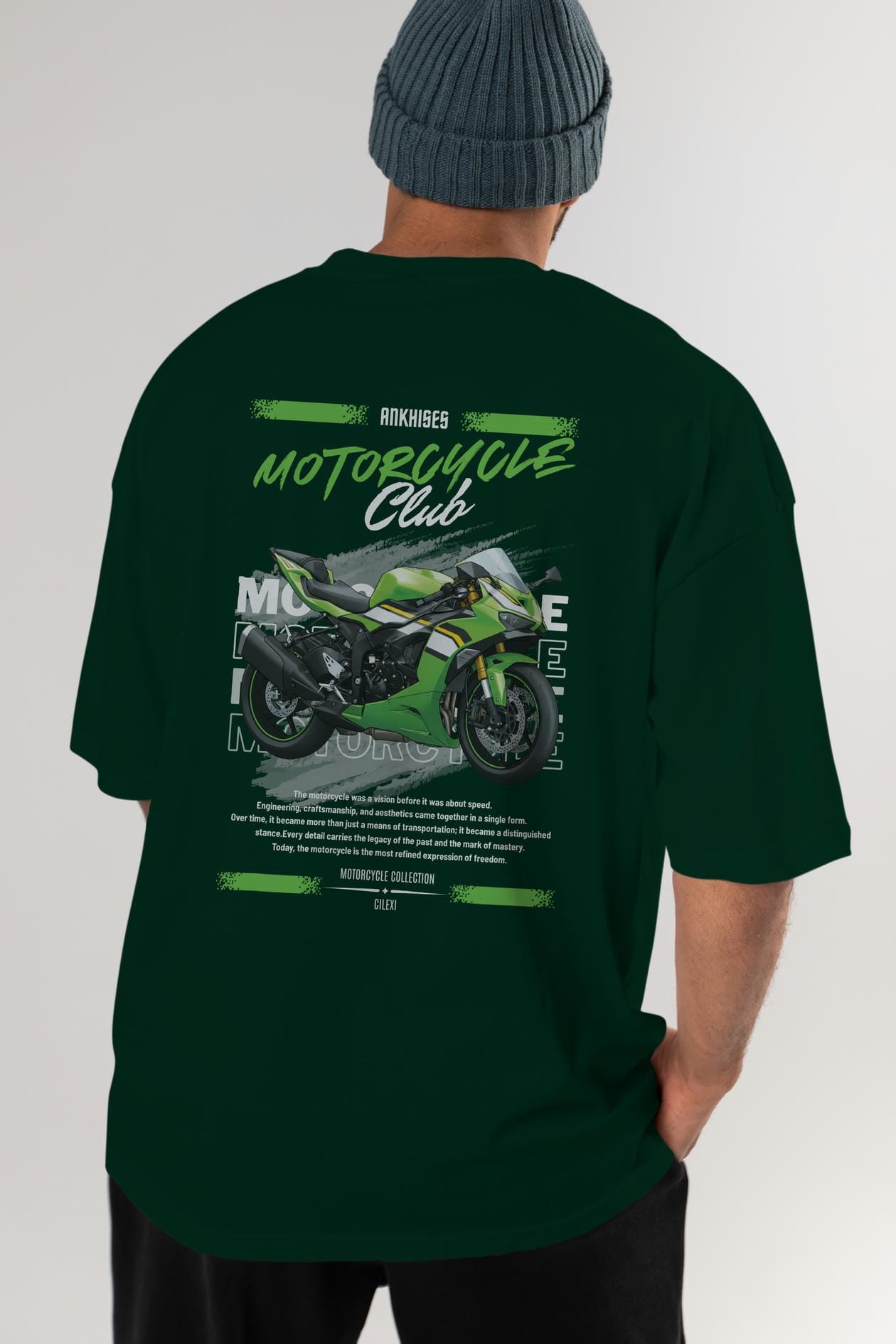 Motosiklet Serisi 15 Arka Baskılı Oversize t-shirt Erkek Kadın %100 Pamuk Bisiklet Yaka tişort