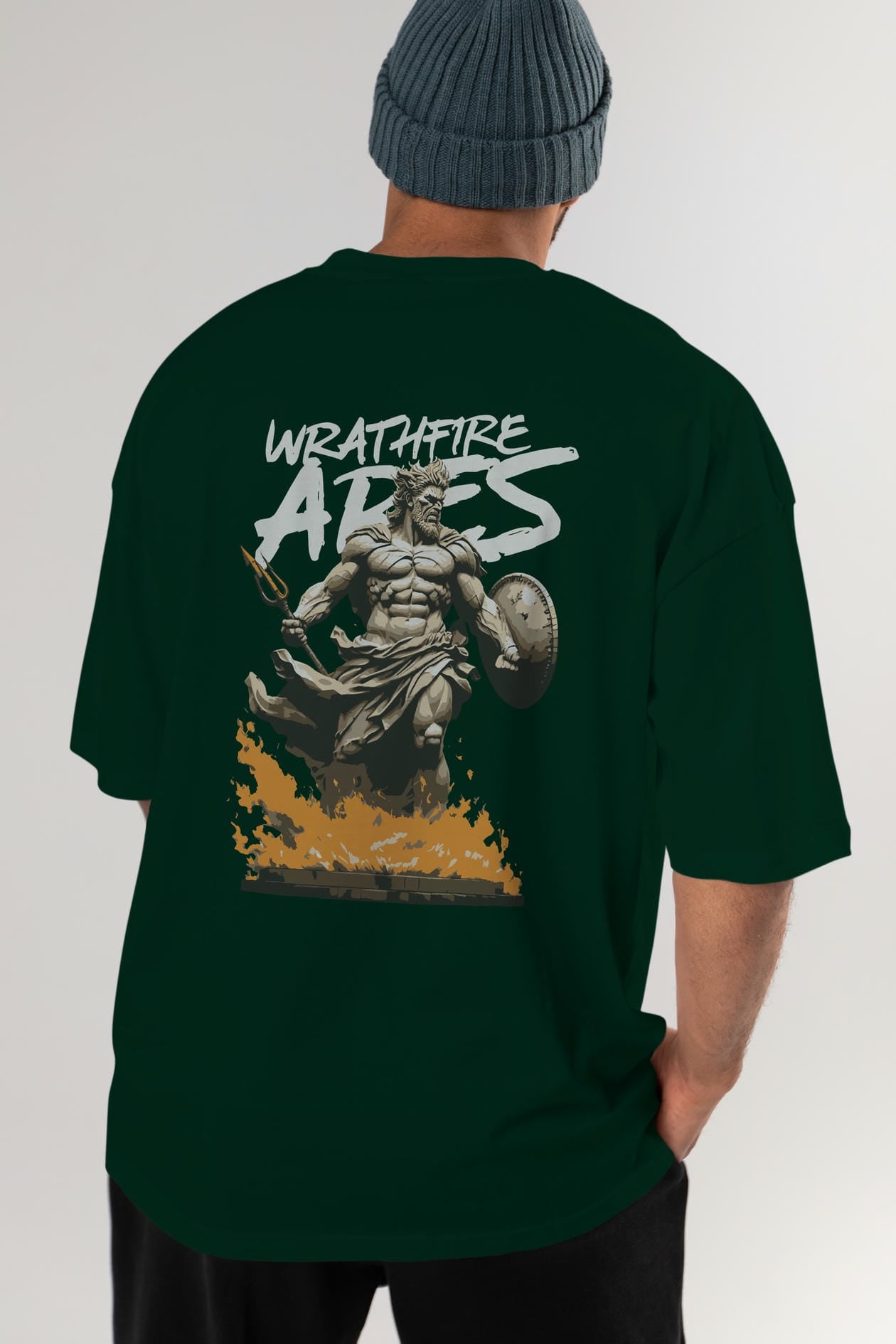 WrathFire Ares Arka Baskılı Oversize t-shirt Erkek Kadın %100 Pamuk Bisiklet Yaka tişort