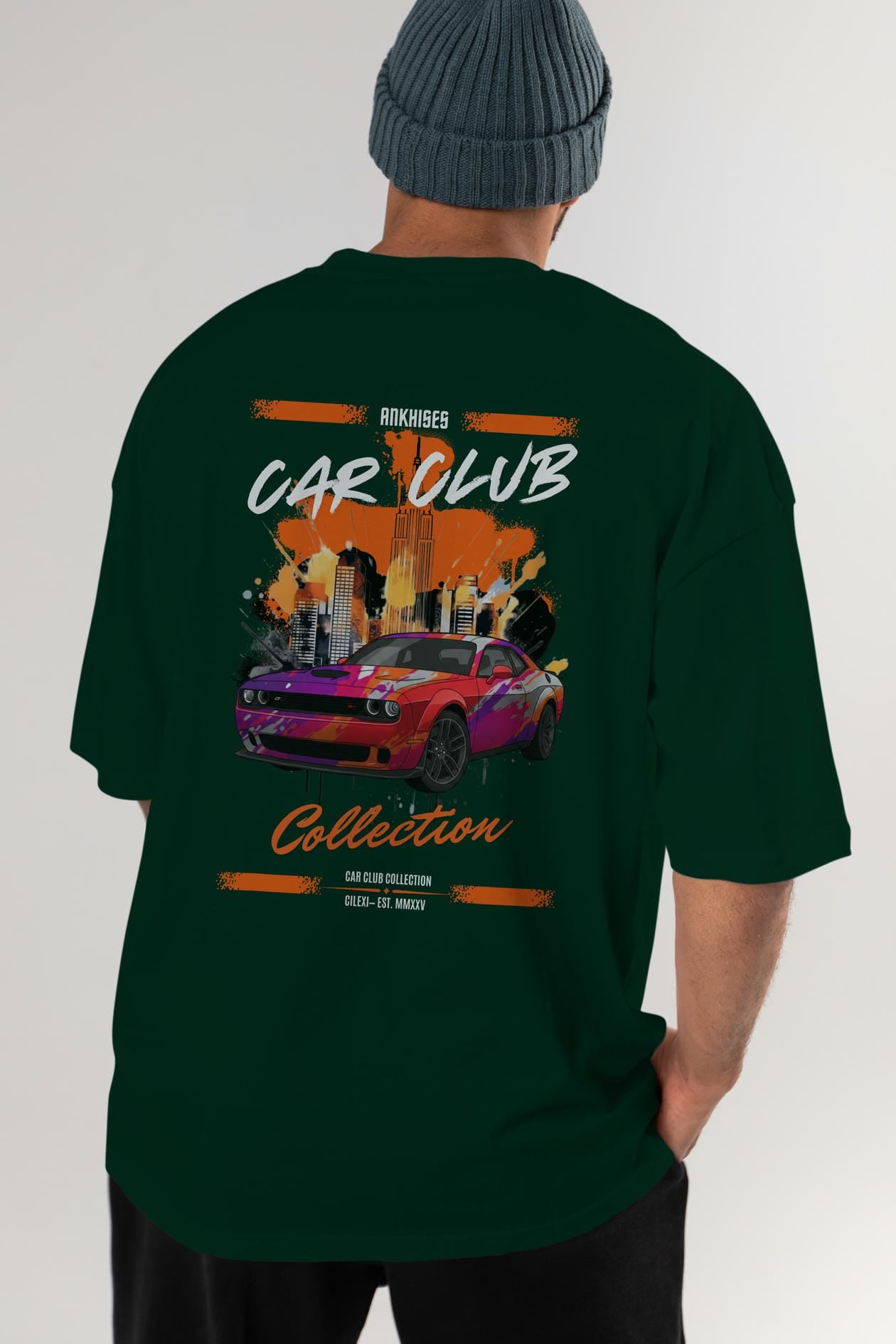 Araba Club Serisi 19 Baskılı Oversize t-shirt Erkek Kadın %100 Pamuk Bisiklet Yaka tişort