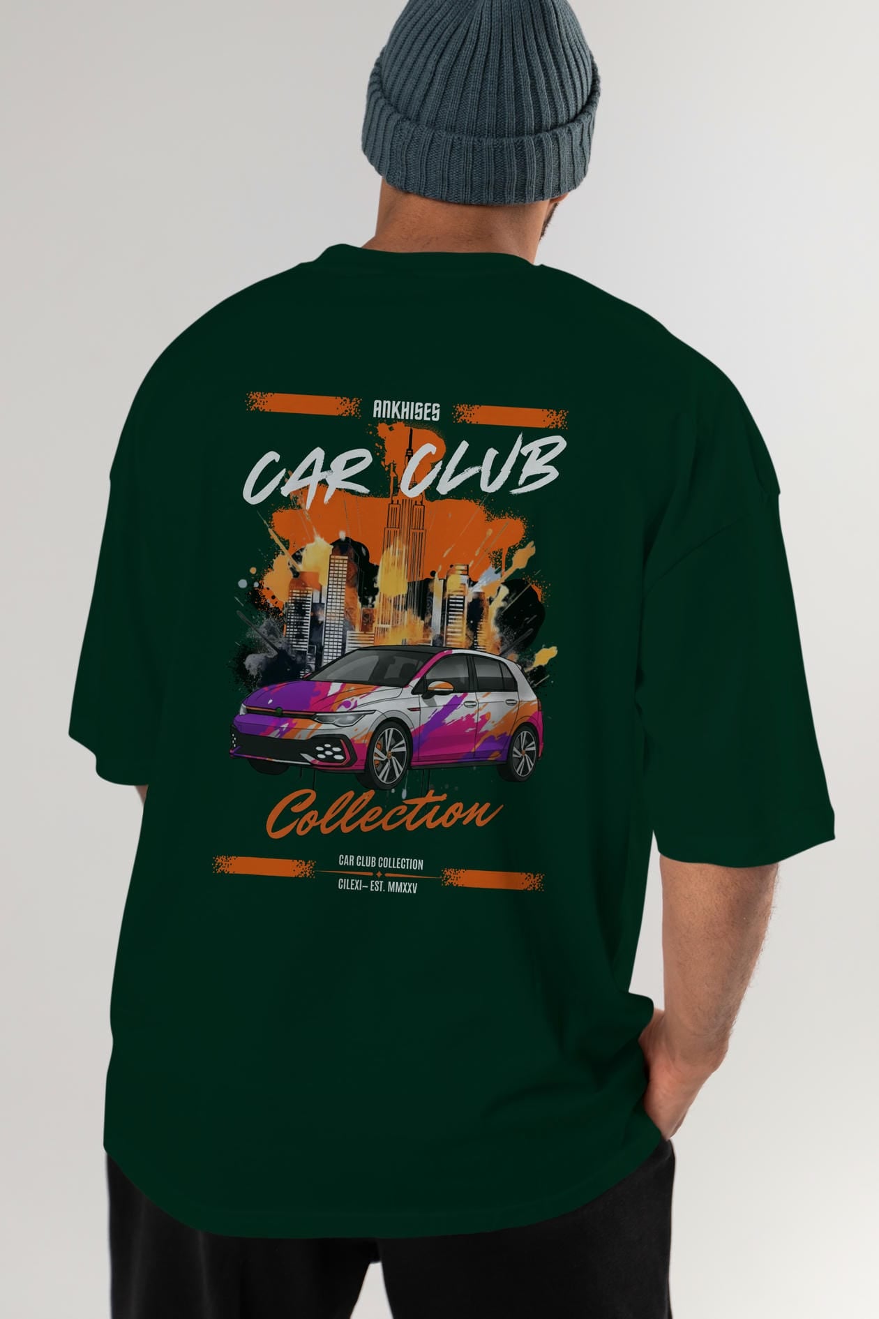 Araba Club Serisi 8 Baskılı Oversize t-shirt Erkek Kadın %100 Pamuk Bisiklet Yaka tişort