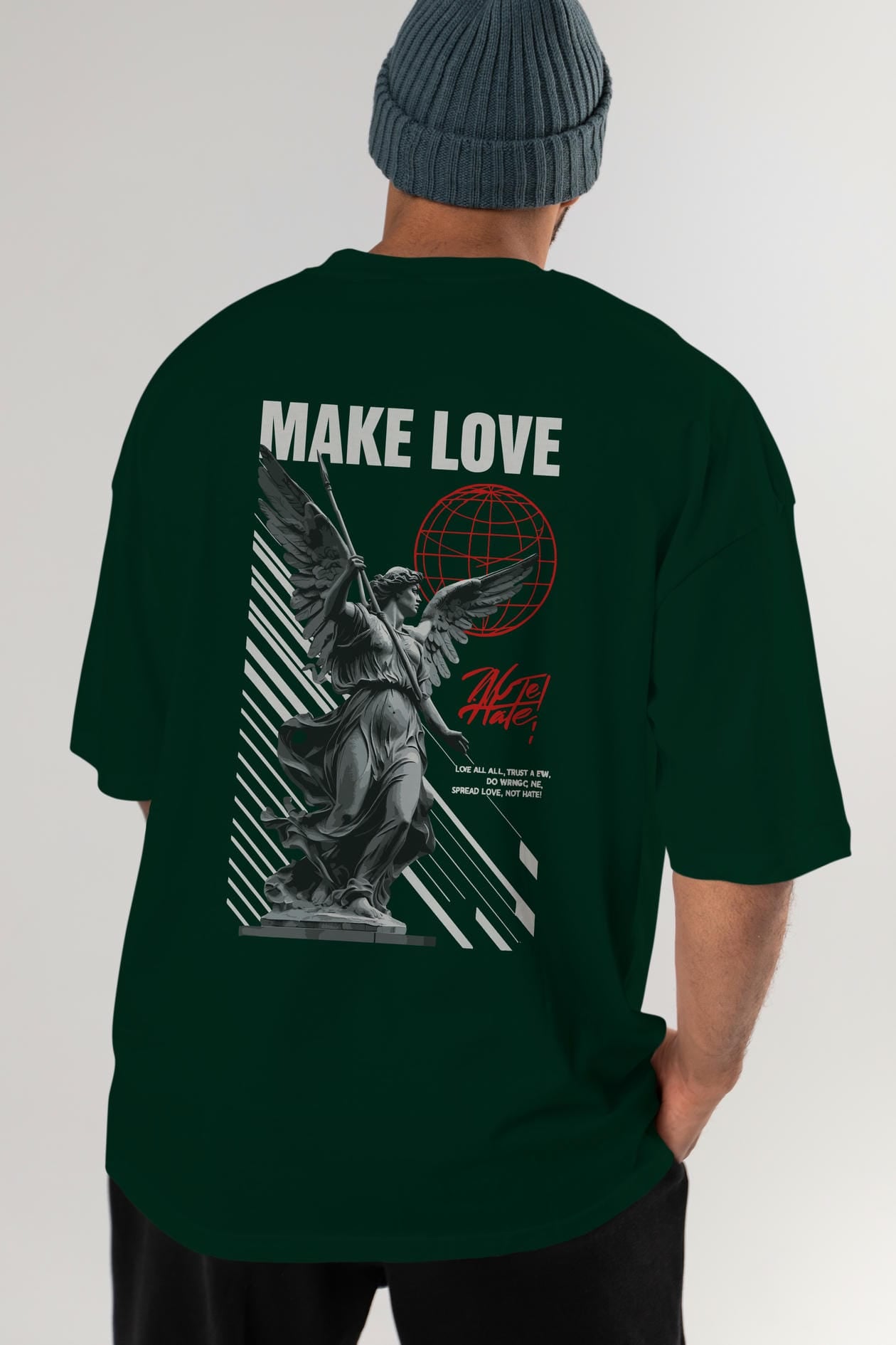 Make Love Arka Baskılı Oversize t-shirt Erkek Kadın %100 Pamuk Bisiklet Yaka tişort
