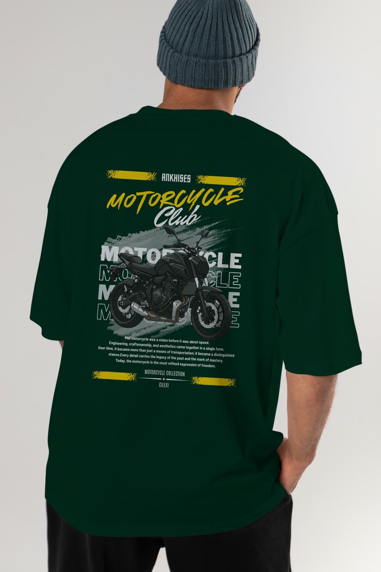 Motosiklet Serisi 20 Arka Baskılı Oversize t-shirt Erkek Kadın %100 Pamuk Bisiklet Yaka tişort