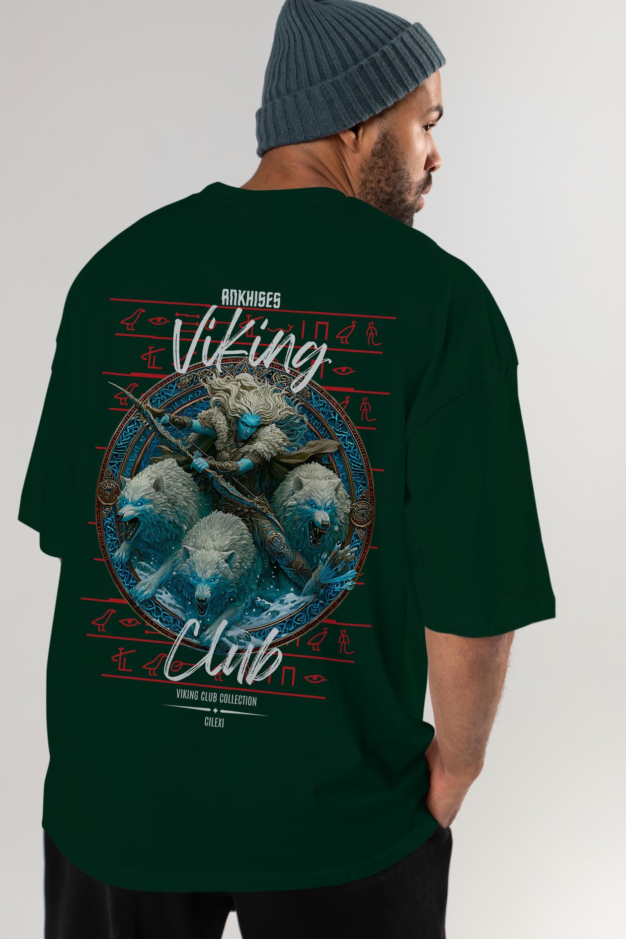 Skadi Arka Baskılı Oversize t-shirt Erkek Kadın %100 Pamuk Bisiklet Yaka tişort