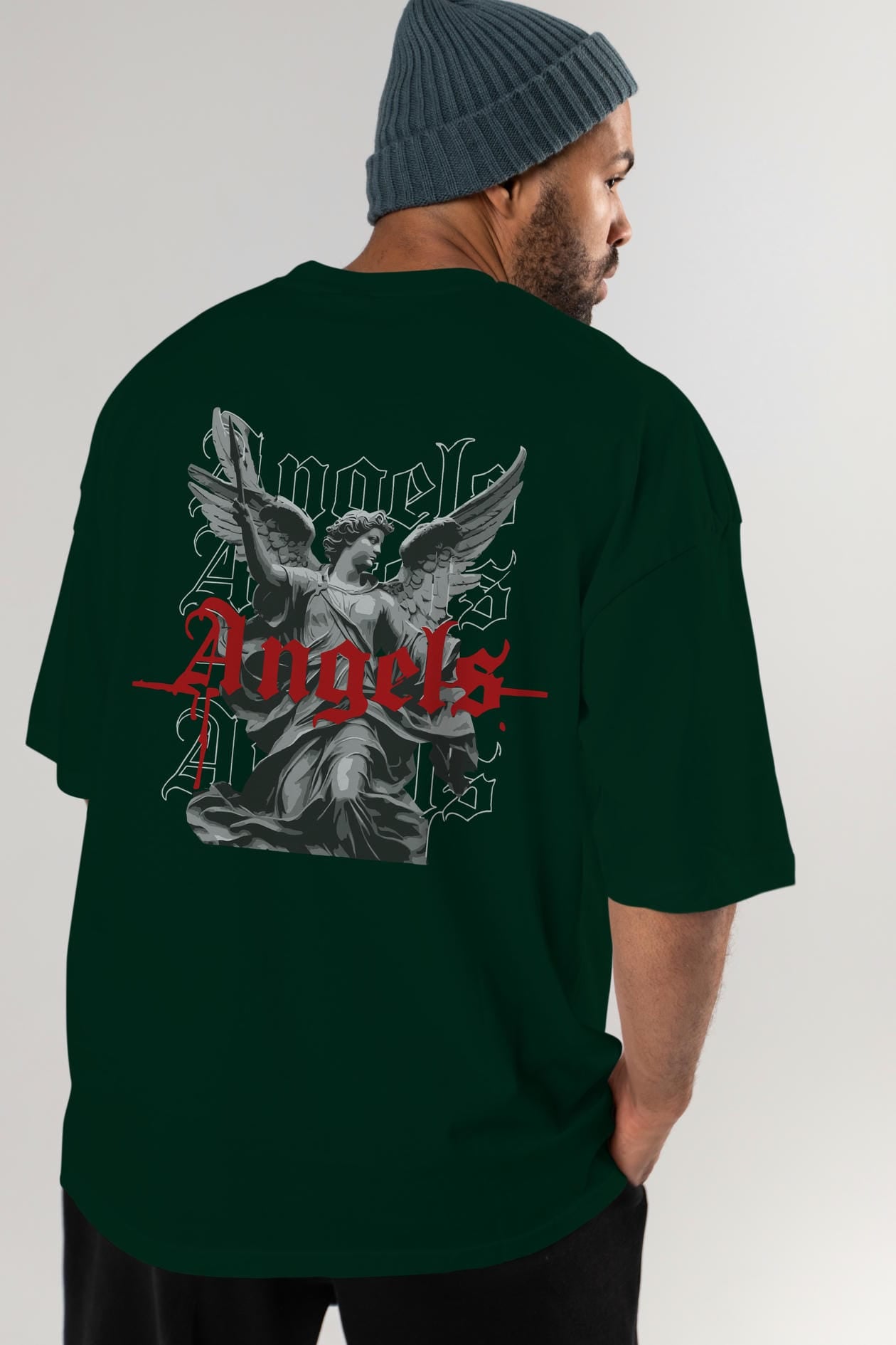 Angels Arka Baskılı Oversize t-shirt Erkek Kadın %100 Pamuk Bisiklet Yaka tişort