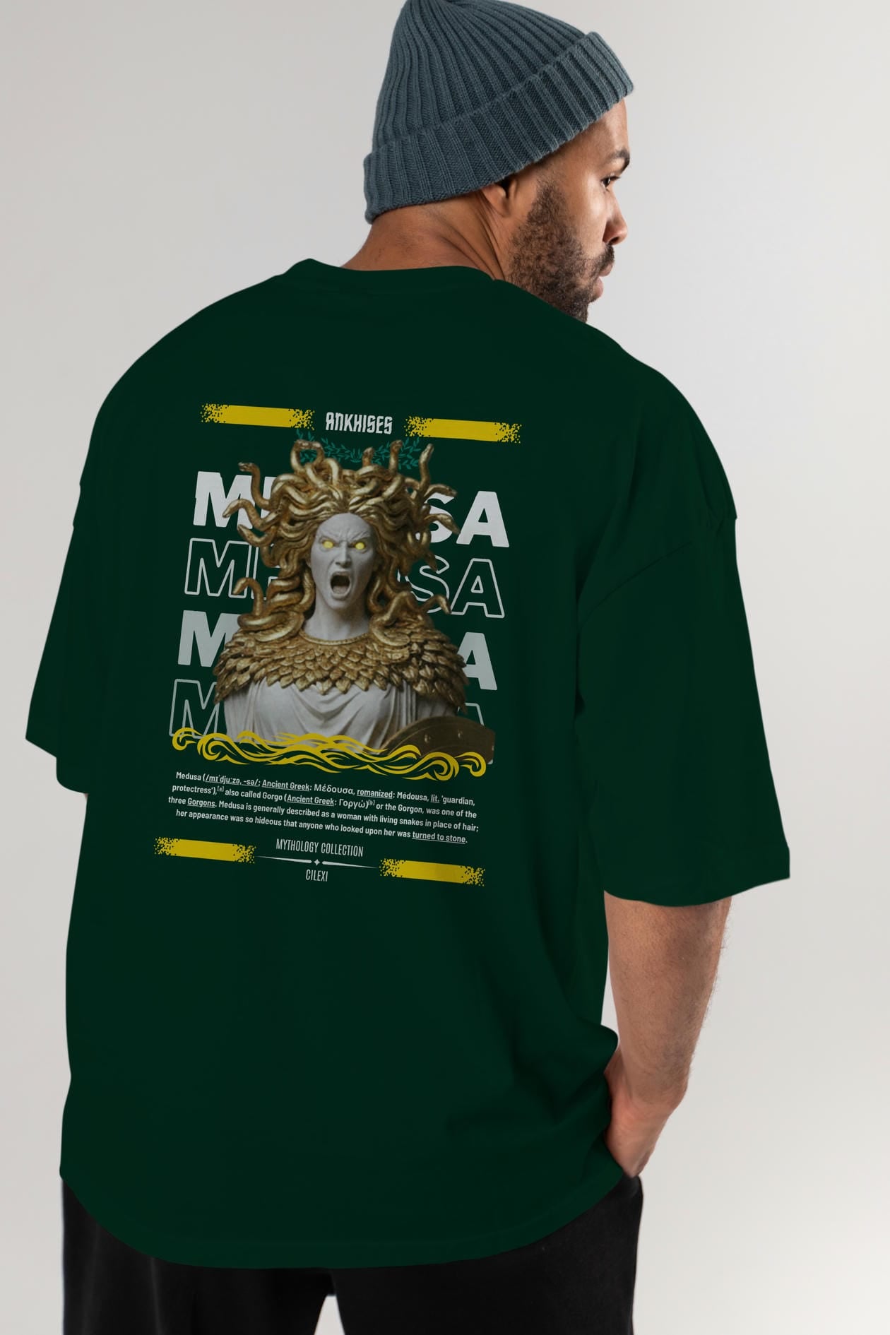 Medusa 1 Arka Baskılı Oversize t-shirt Erkek Kadın %100 Pamuk Bisiklet Yaka tişort