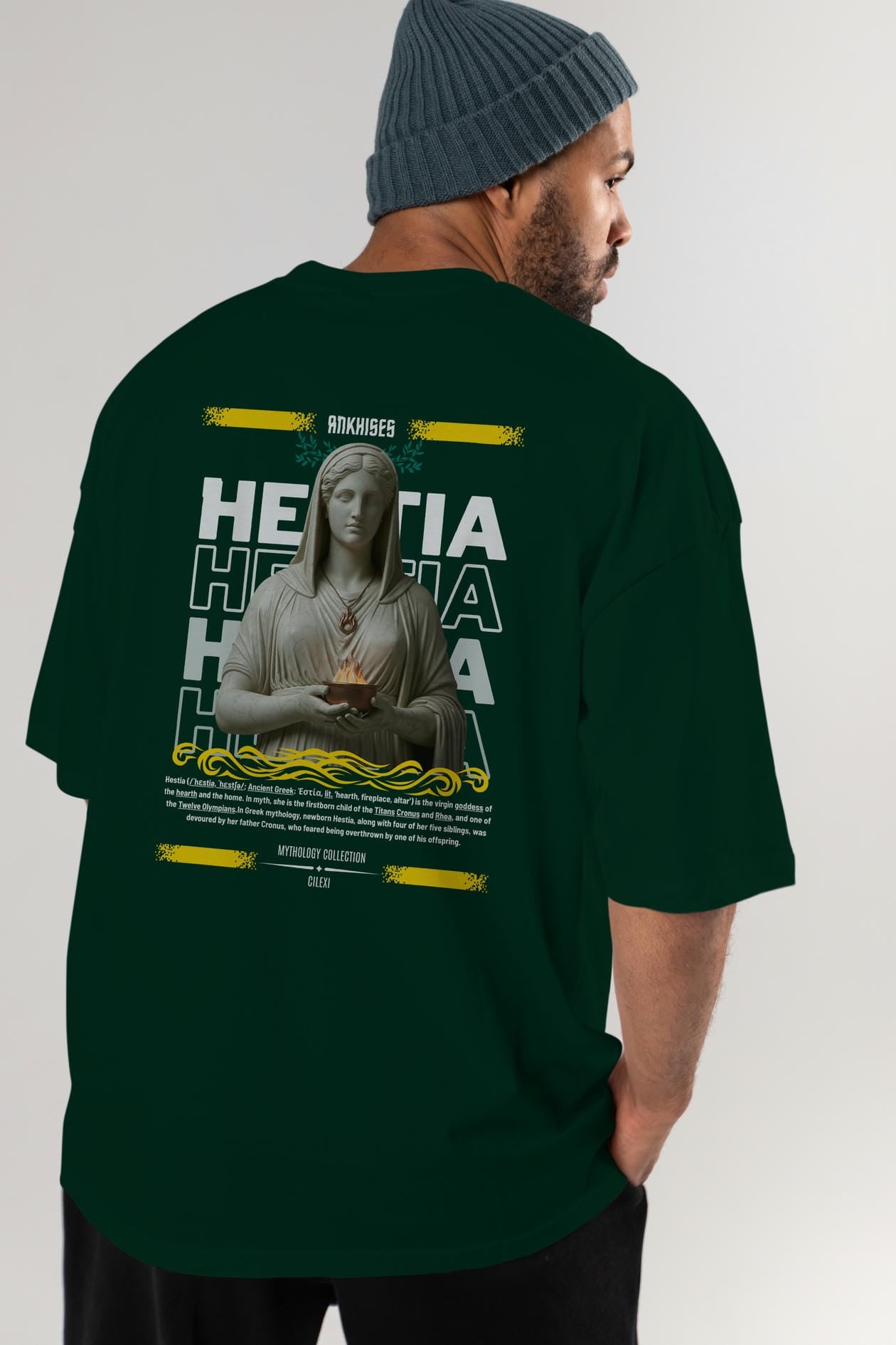 Hestia 1 Arka Baskılı Oversize t-shirt Erkek Kadın %100 Pamuk Bisiklet Yaka tişort