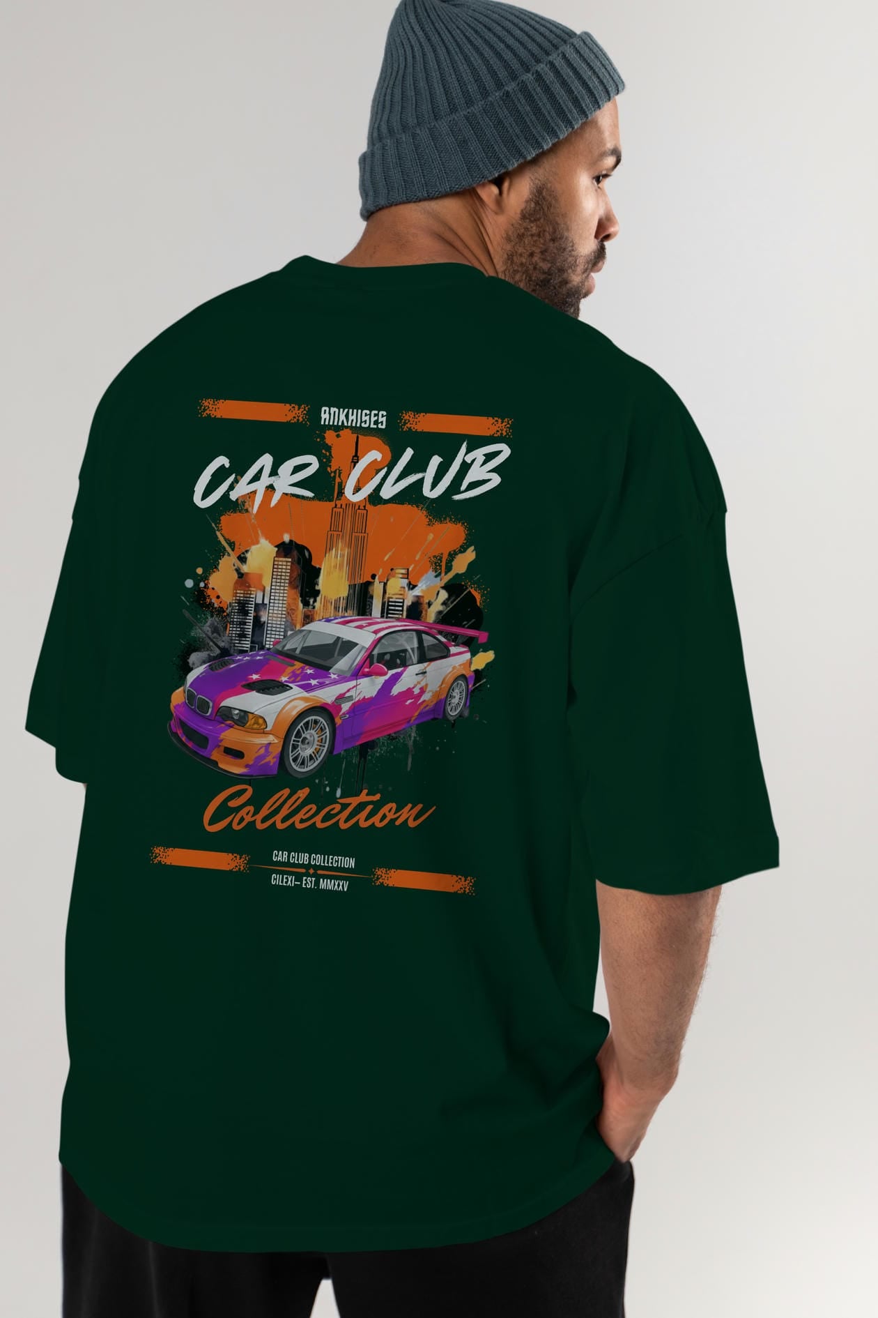 Araba Club Serisi 6 Baskılı Oversize t-shirt Erkek Kadın %100 Pamuk Bisiklet Yaka tişort