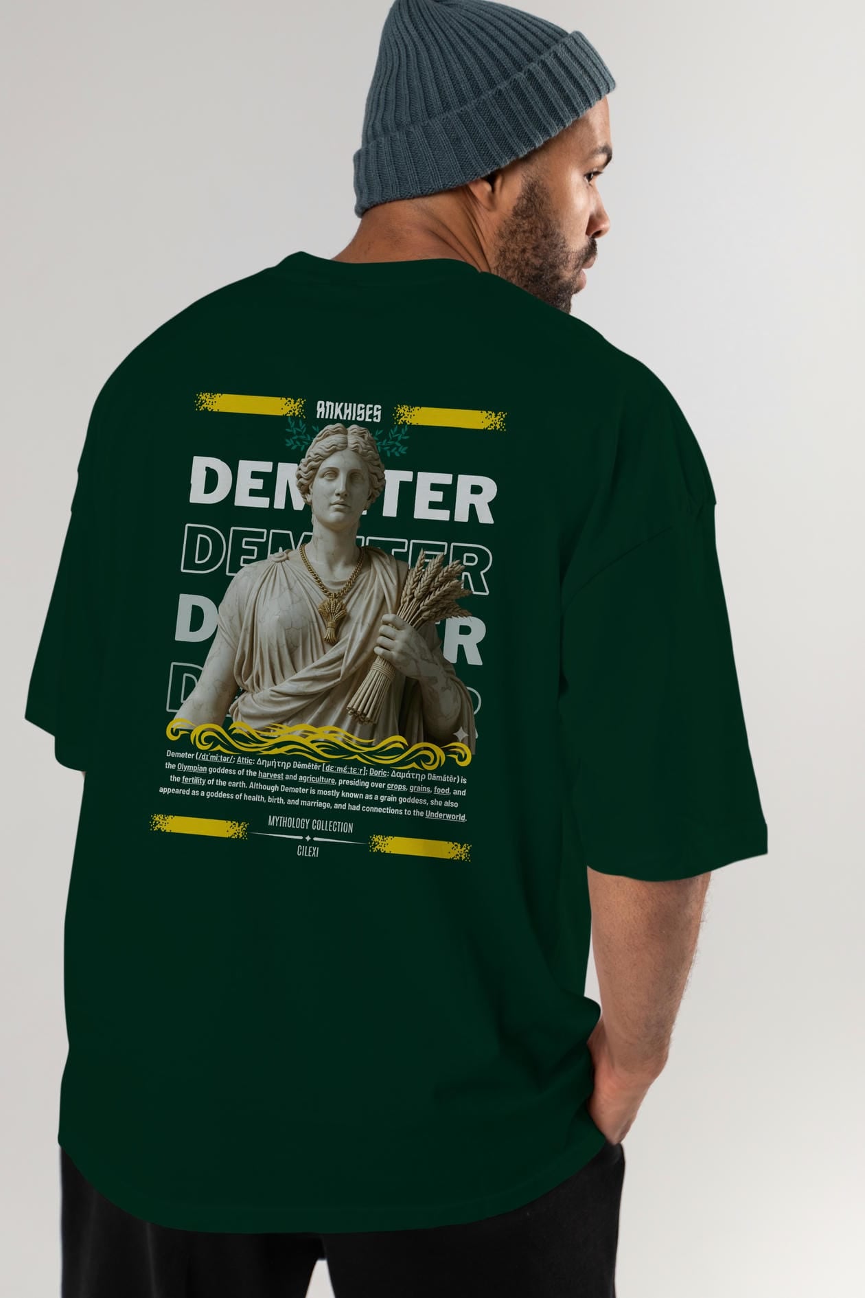 Demeter 1 Arka Baskılı Oversize t-shirt Erkek Kadın %100 Pamuk Bisiklet Yaka tişort