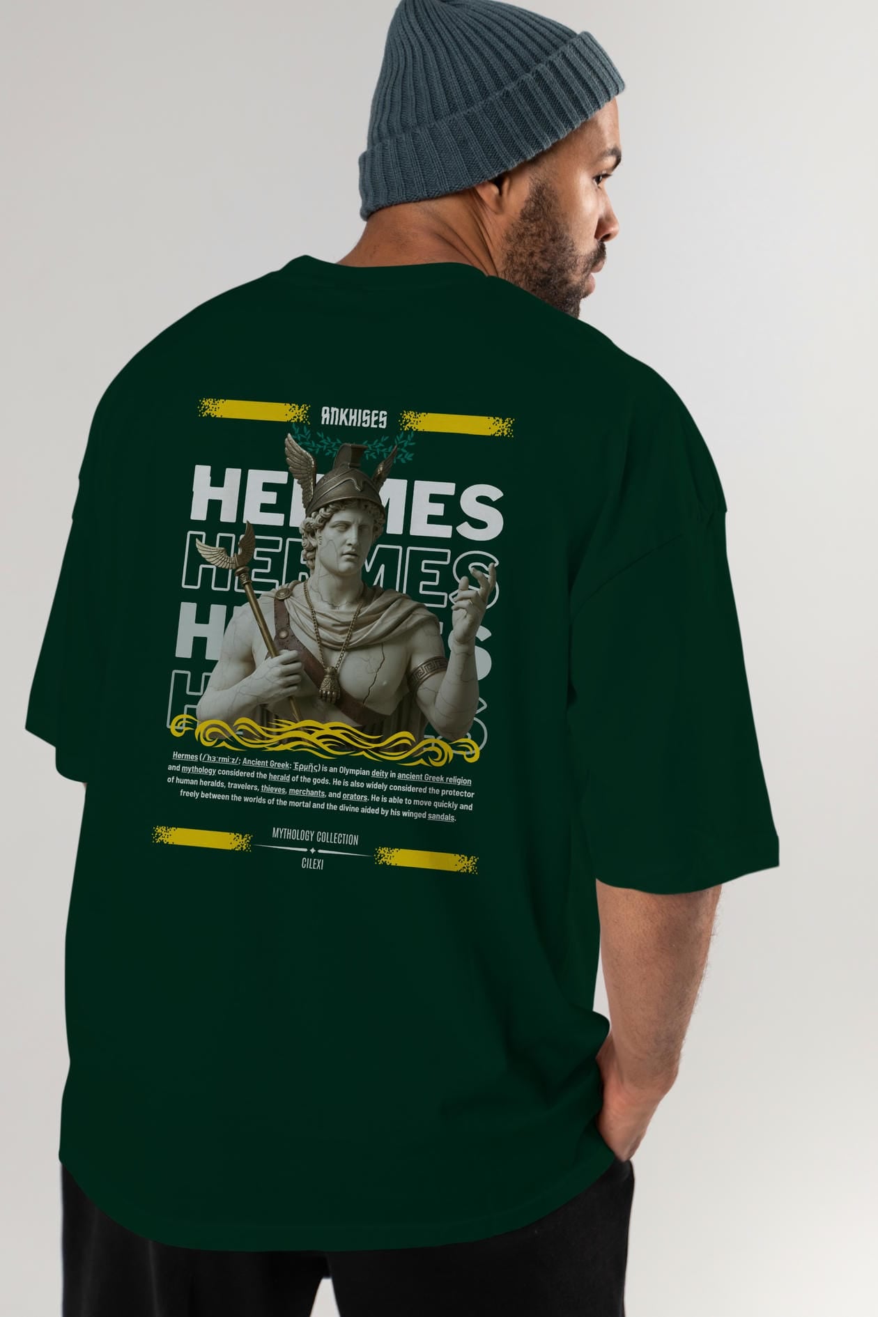 Hermes 1 Arka Baskılı Oversize t-shirt Erkek Kadın %100 Pamuk Bisiklet Yaka tişort