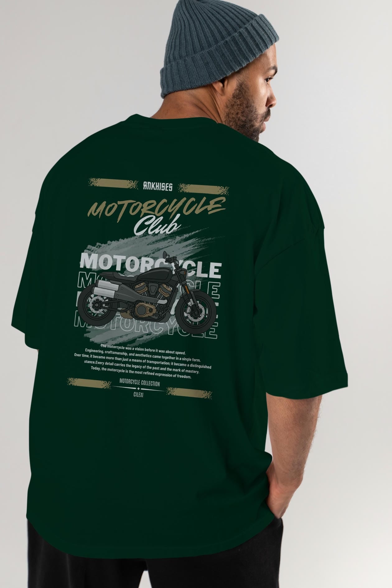 Motosiklet Serisi 29 Arka Baskılı Oversize t-shirt Erkek Kadın %100 Pamuk Bisiklet Yaka tişort