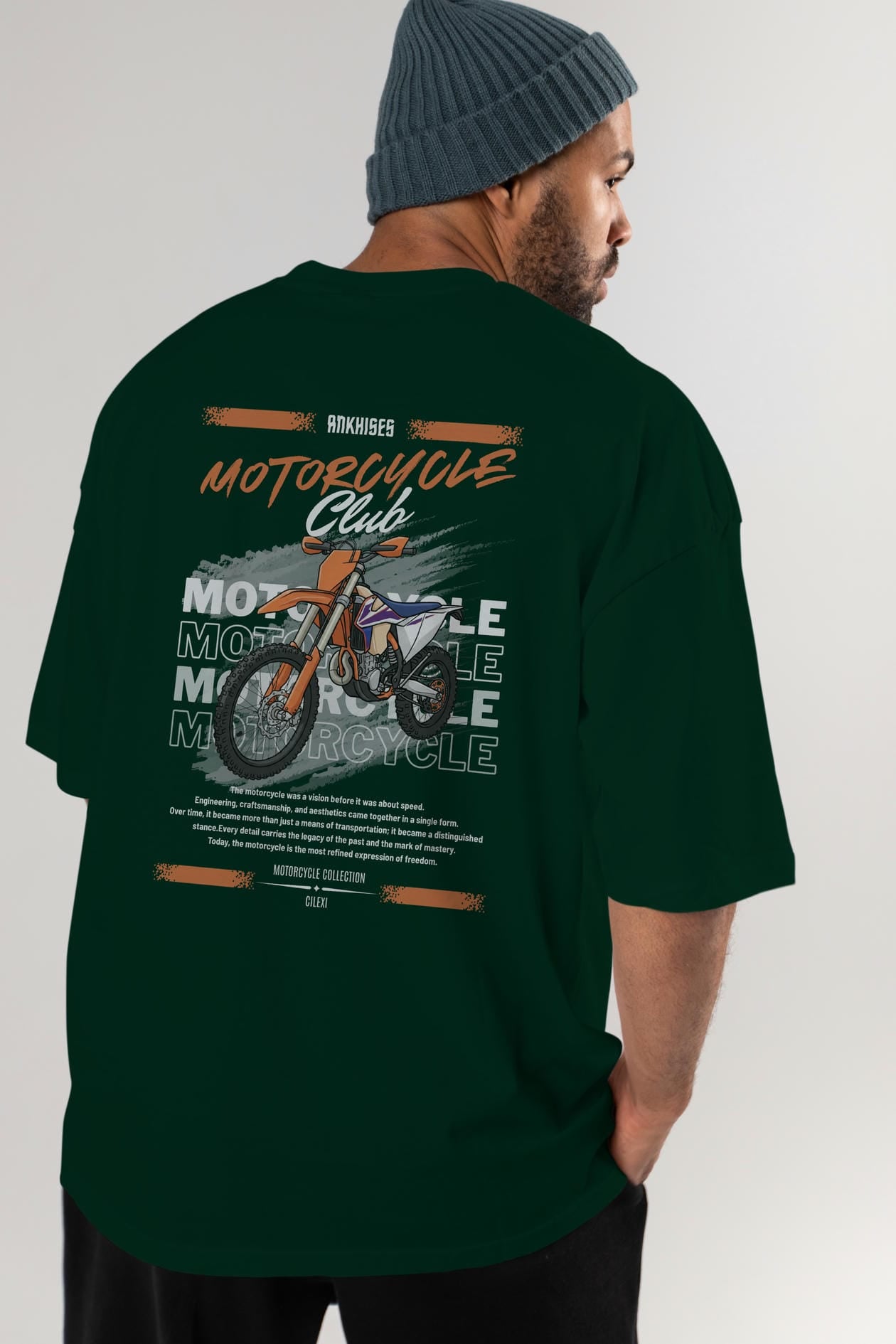 Motosiklet Serisi 19 Arka Baskılı Oversize t-shirt Erkek Kadın %100 Pamuk Bisiklet Yaka tişort