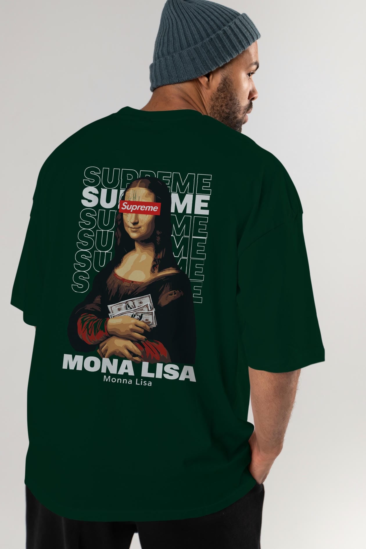 Mona Lisa Supreme Arka Baskılı Oversize t-shirt Erkek Kadın %100 Pamuk Bisiklet Yaka tişort