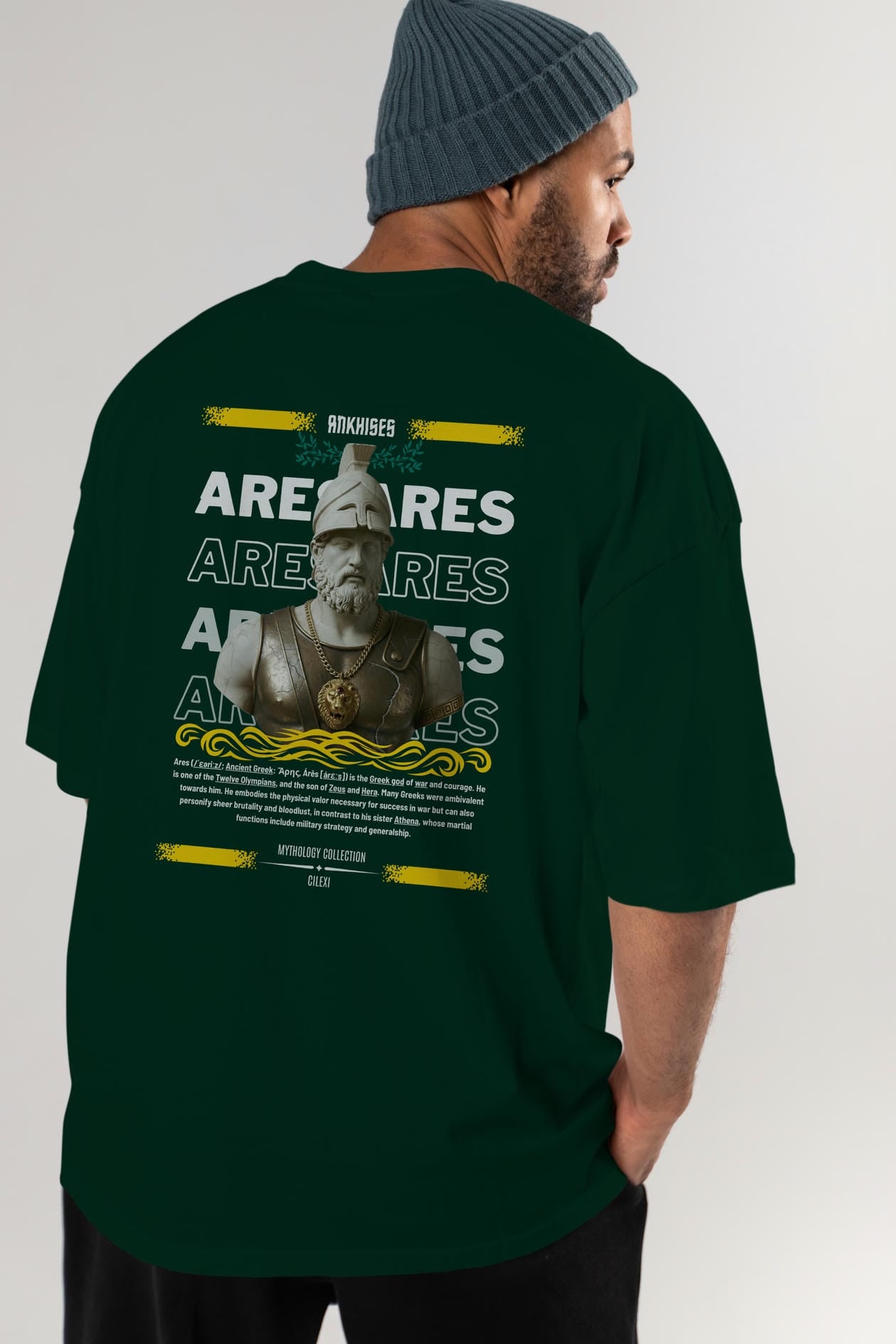 Ares 2 Arka Baskılı Oversize t-shirt Erkek Kadın %100 Pamuk Bisiklet Yaka tişort