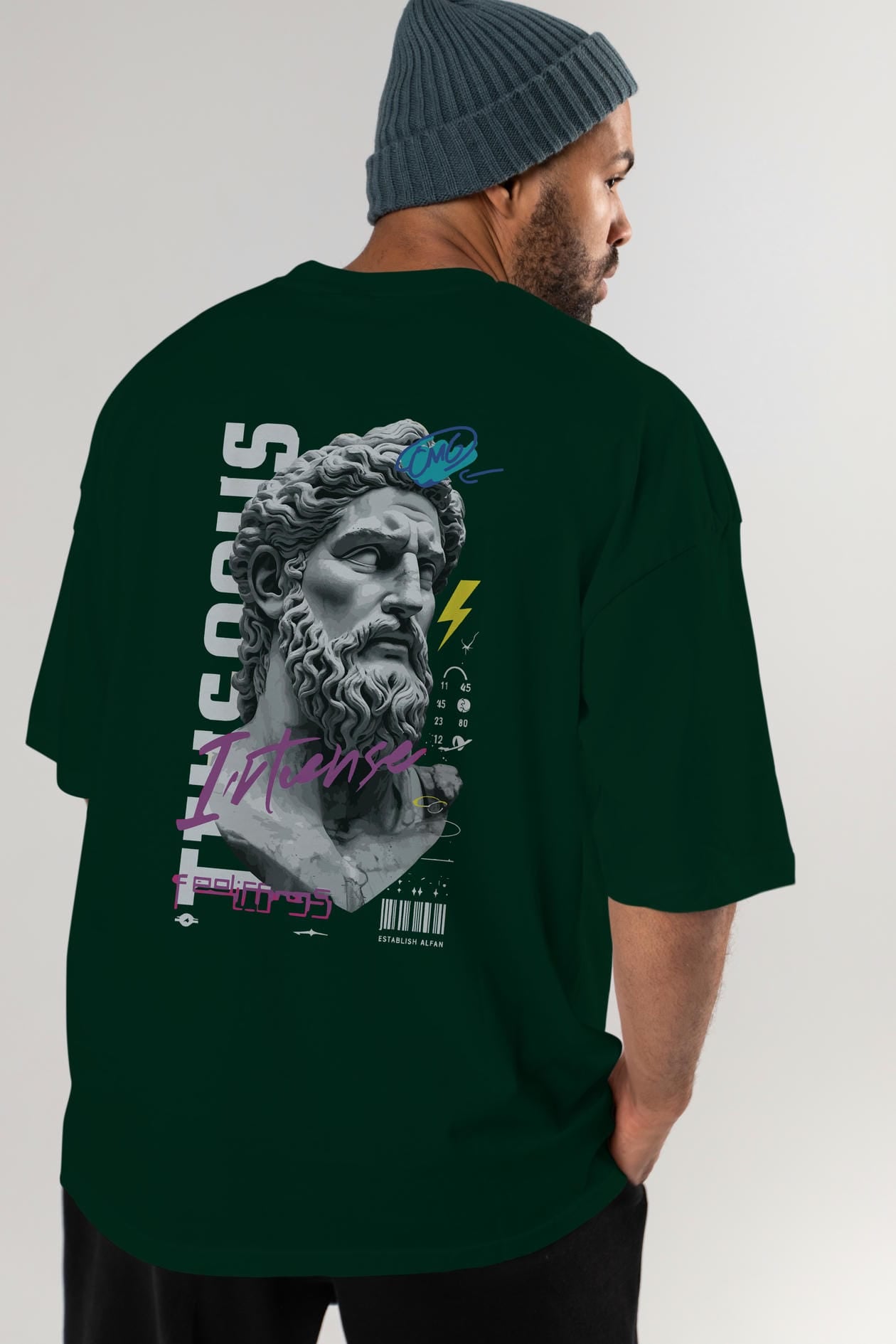 Zeus Intense Arka Baskılı Oversize t-shirt Erkek Kadın %100 Pamuk Bisiklet Yaka tişort