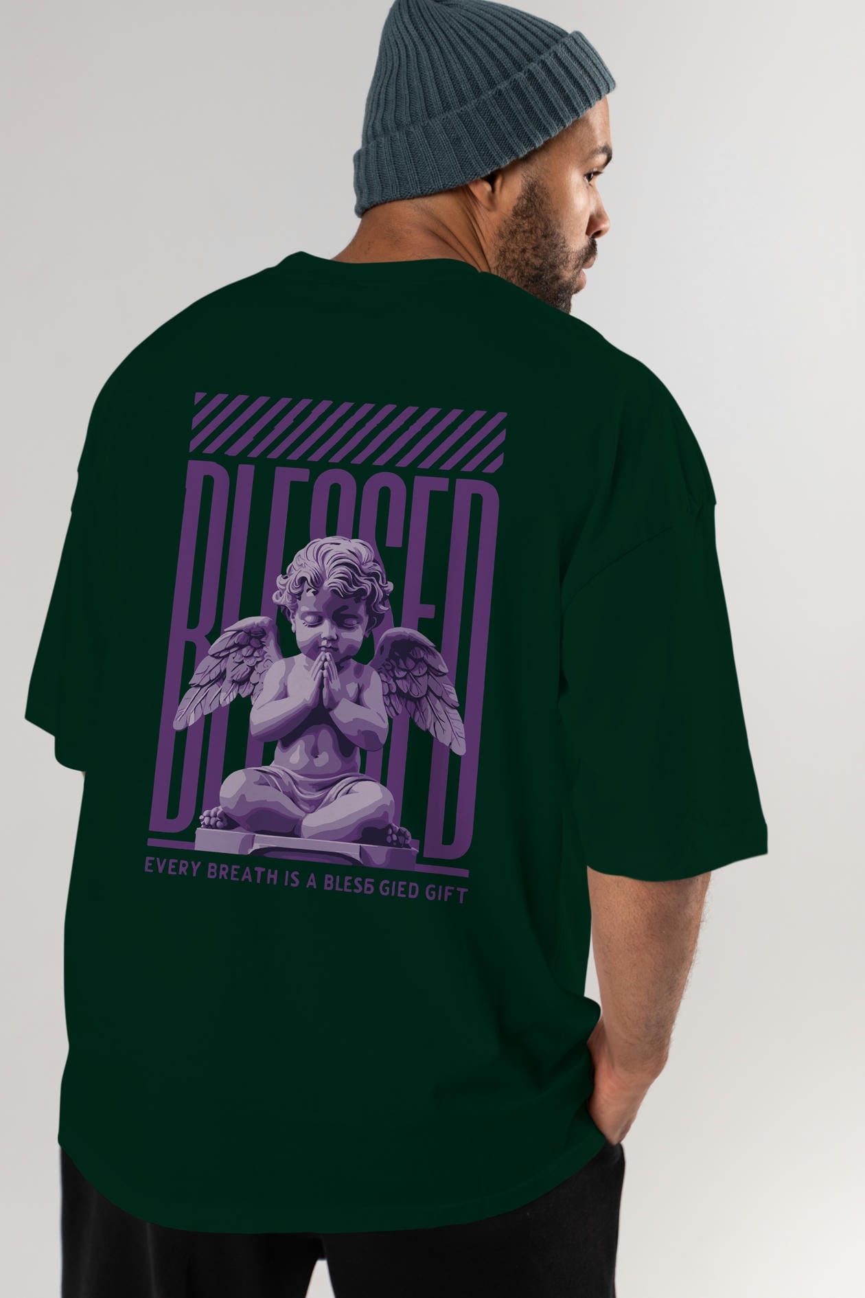 Blessed Arka Baskılı Oversize t-shirt Erkek Kadın %100 Pamuk Bisiklet Yaka tişort