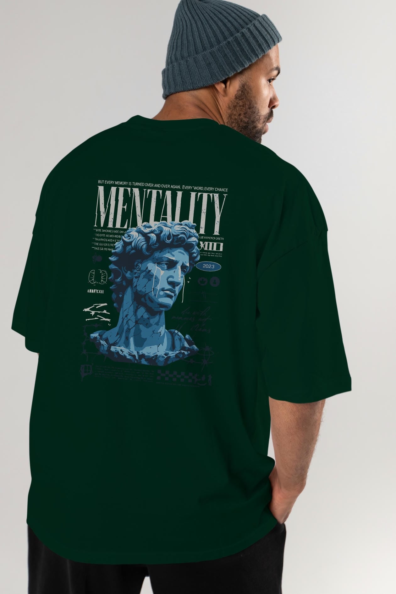 Mentality 2 Arka Baskılı Oversize t-shirt Erkek Kadın %100 Pamuk Bisiklet Yaka tişort