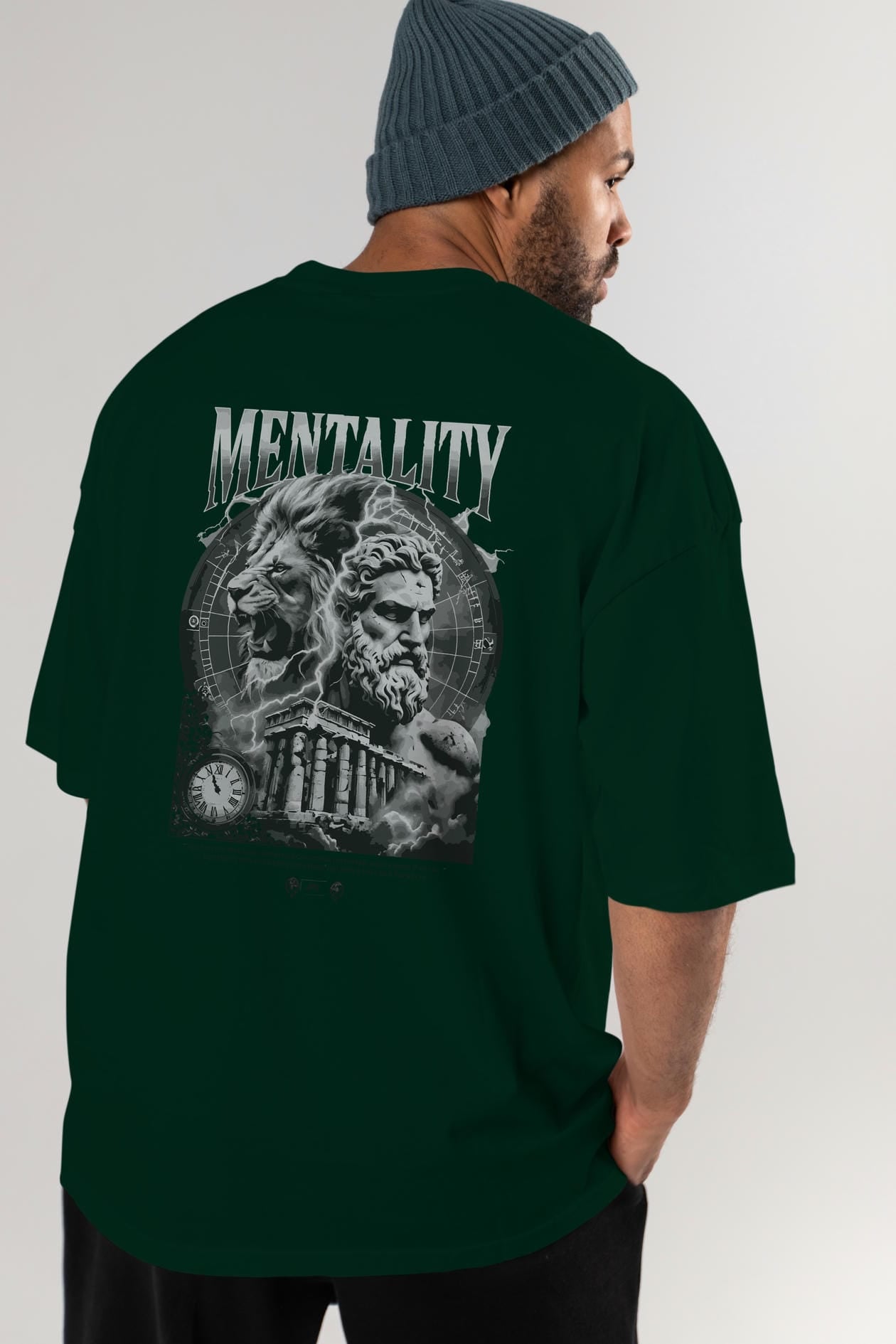 Mentality Zeus Arka Baskılı Oversize t-shirt Erkek Kadın %100 Pamuk Bisiklet Yaka tişort