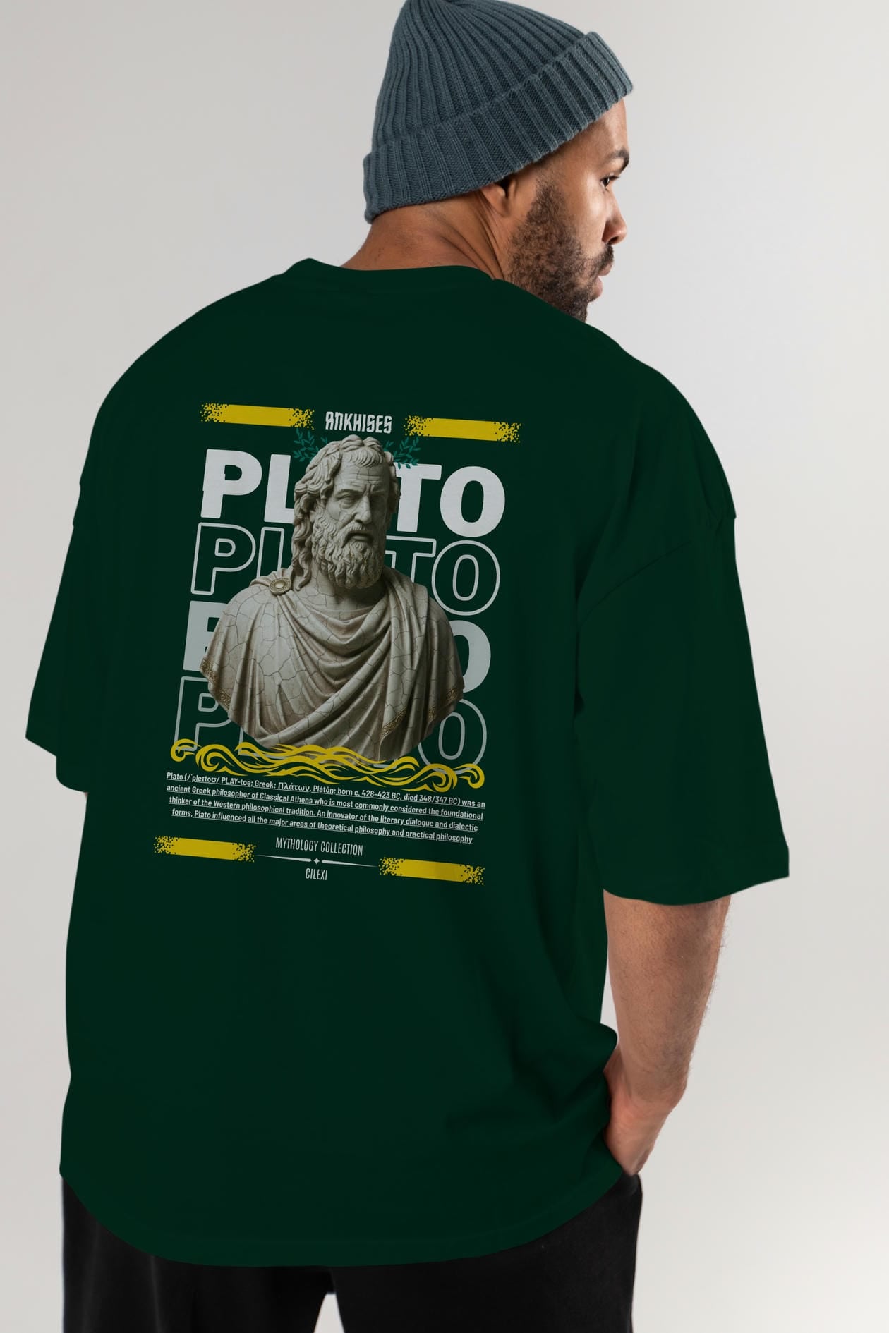 Plato 2 Arka Baskılı Oversize t-shirt Erkek Kadın %100 Pamuk Bisiklet Yaka tişort