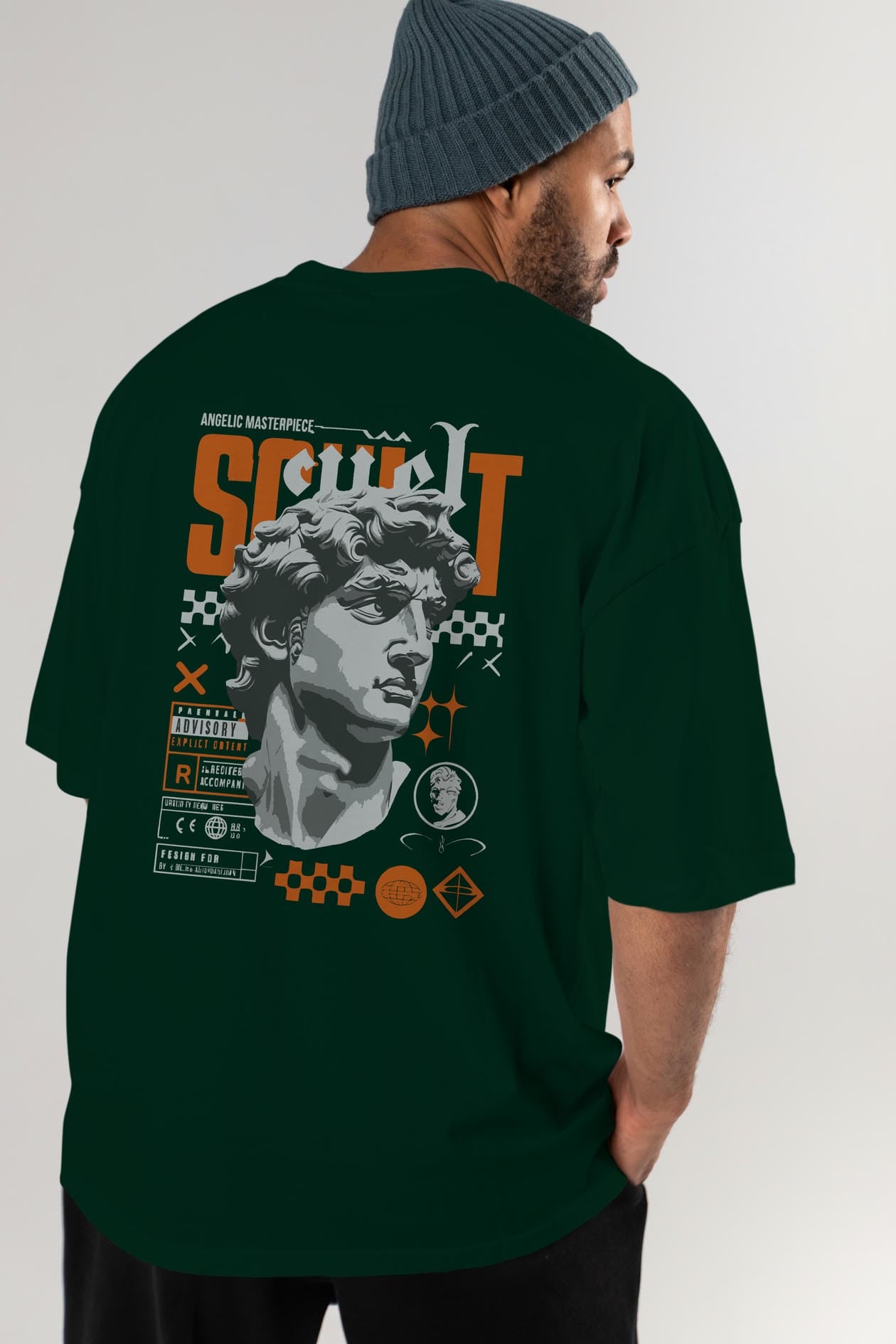 Scult Arka Baskılı Oversize t-shirt Erkek Kadın %100 Pamuk Bisiklet Yaka tişort