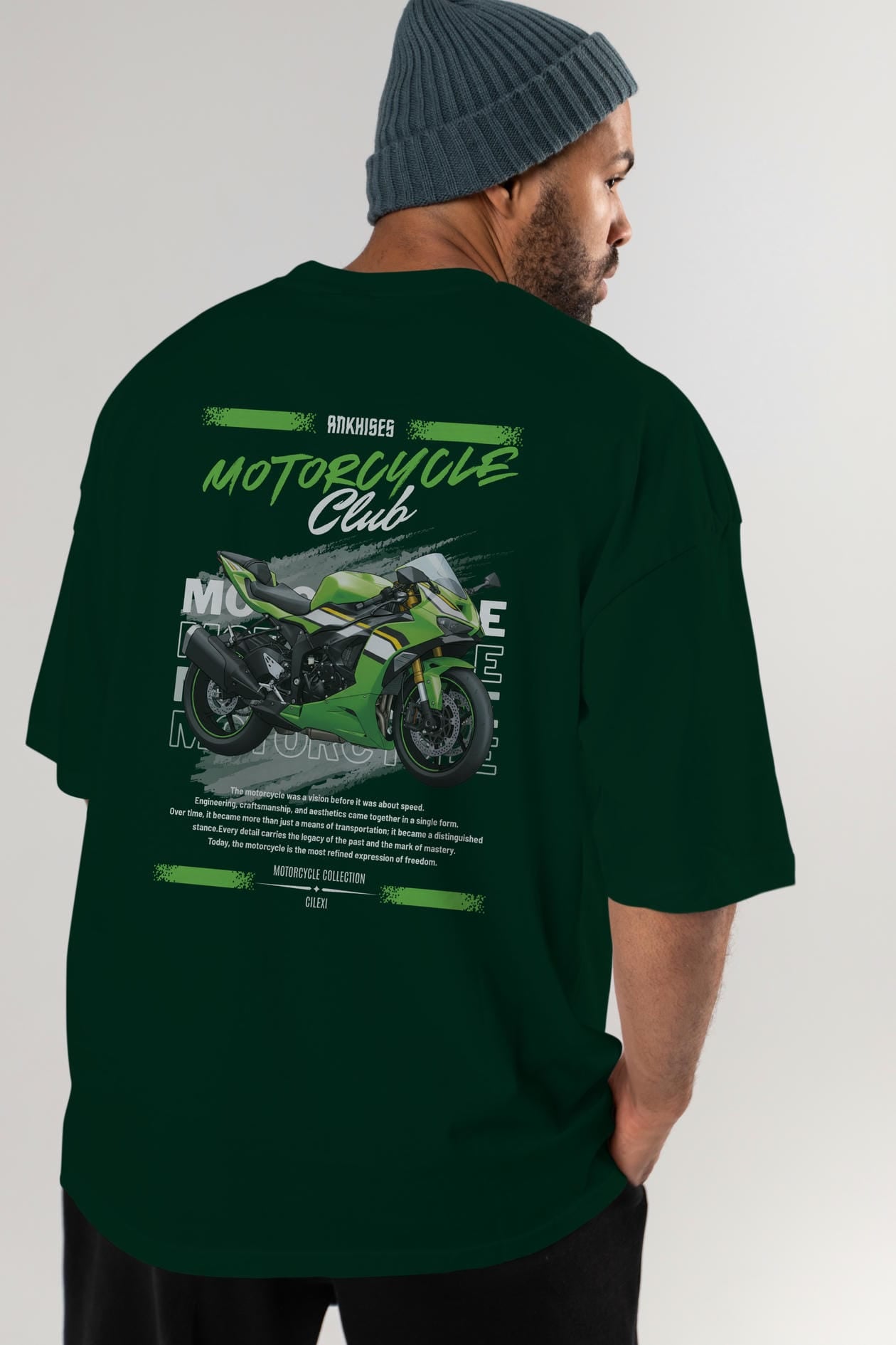 Motosiklet Serisi 15 Arka Baskılı Oversize t-shirt Erkek Kadın %100 Pamuk Bisiklet Yaka tişort