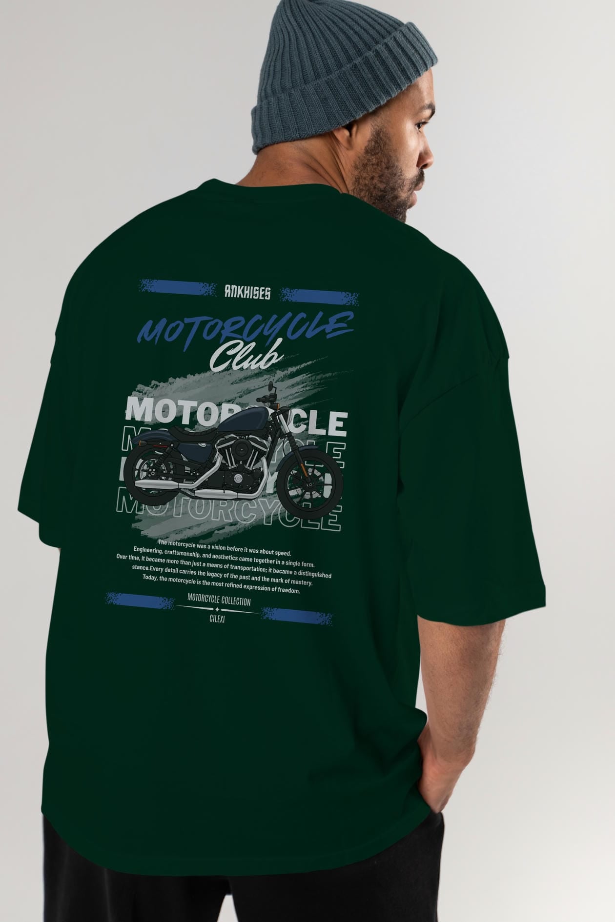 Motosiklet Serisi 30 Arka Baskılı Oversize t-shirt Erkek Kadın %100 Pamuk Bisiklet Yaka tişort