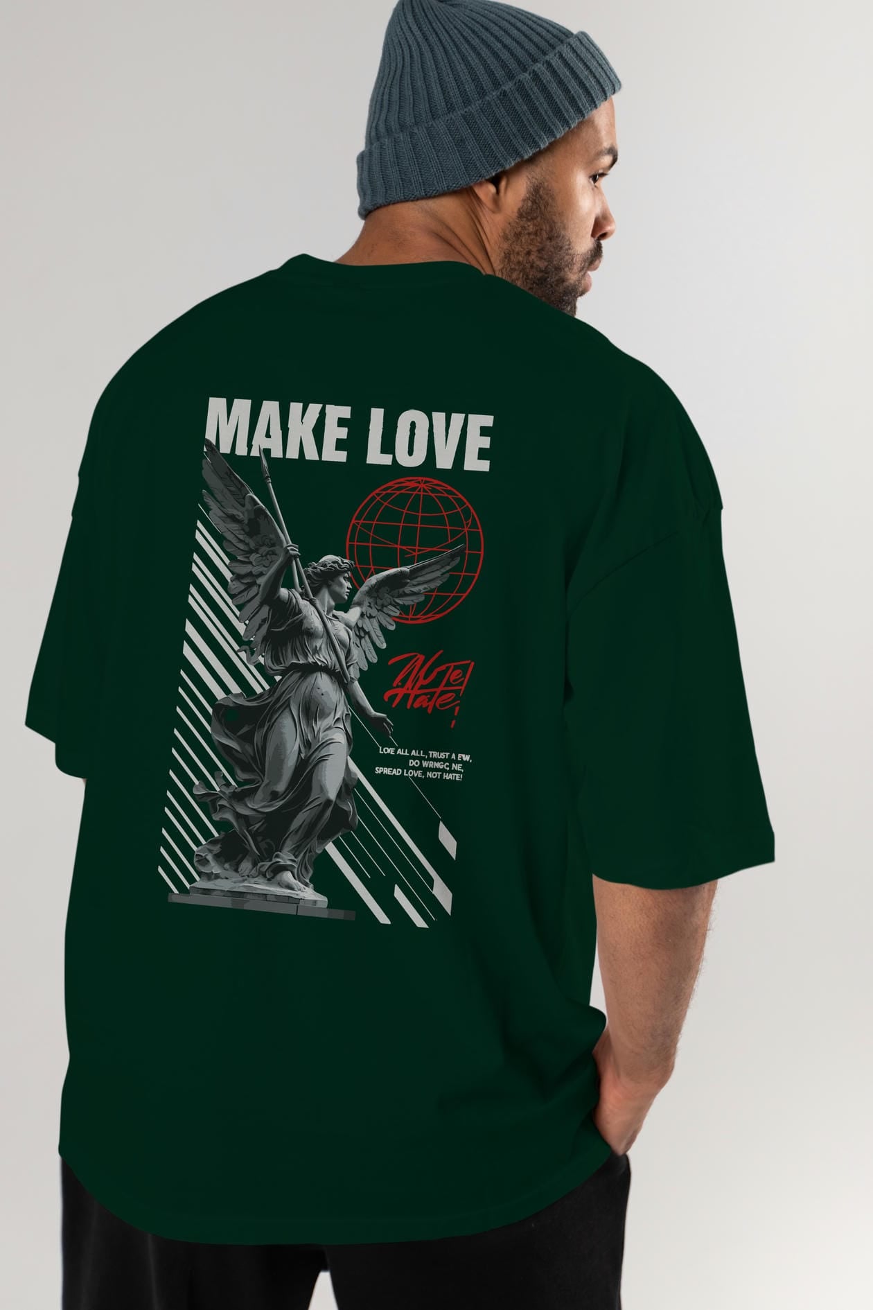 Make Love Arka Baskılı Oversize t-shirt Erkek Kadın %100 Pamuk Bisiklet Yaka tişort