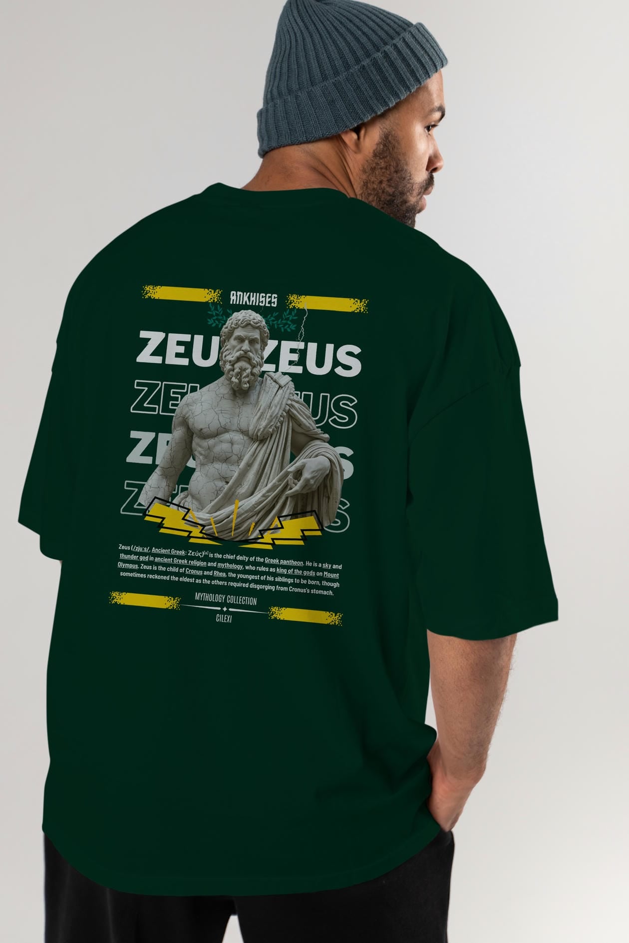 Zeus 1 Arka Baskılı Oversize t-shirt Erkek Kadın %100 Pamuk Bisiklet Yaka tişort