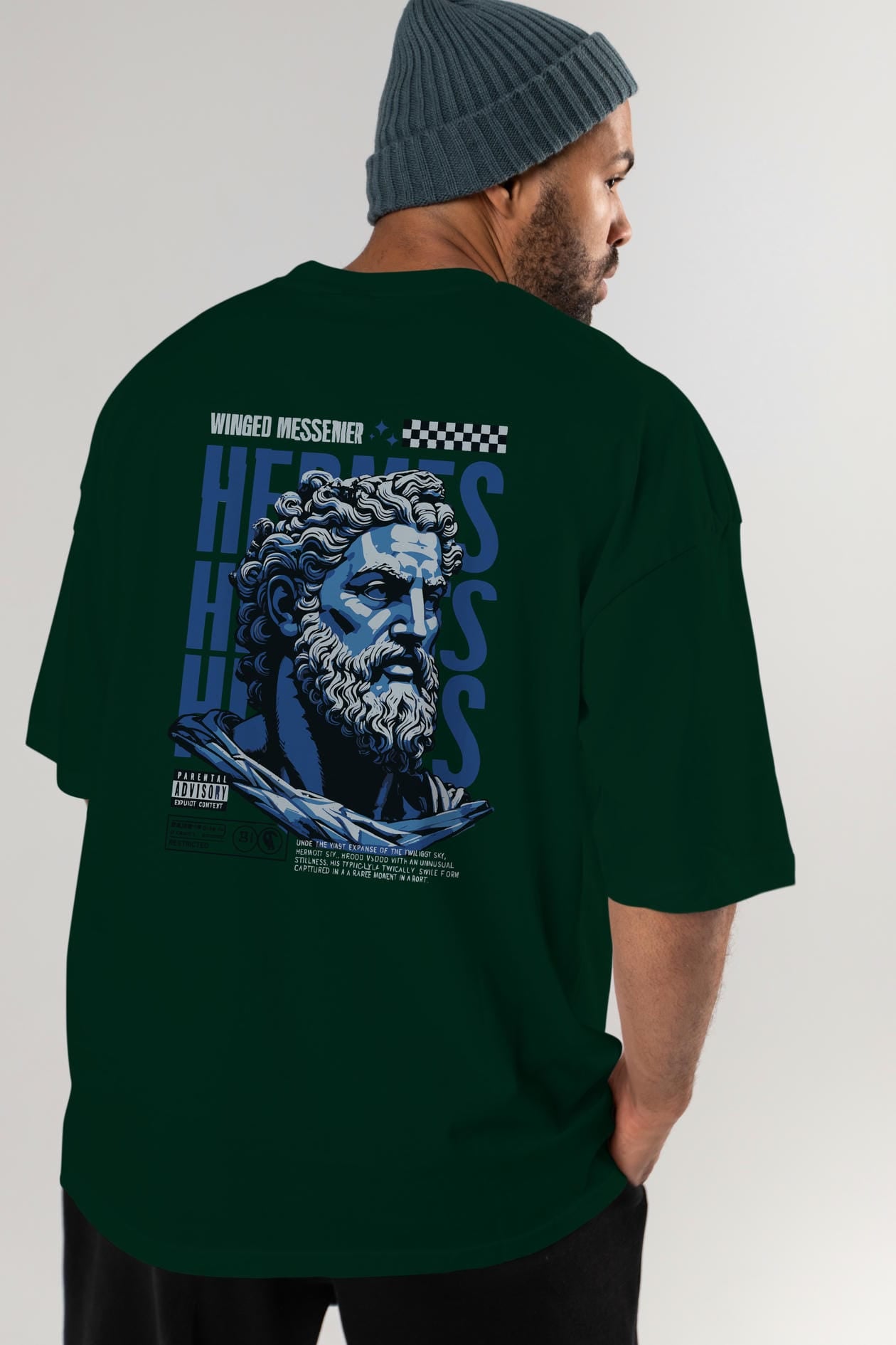 Hermes 1 Arka Baskılı Oversize t-shirt Erkek Kadın %100 Pamuk Bisiklet Yaka tişort