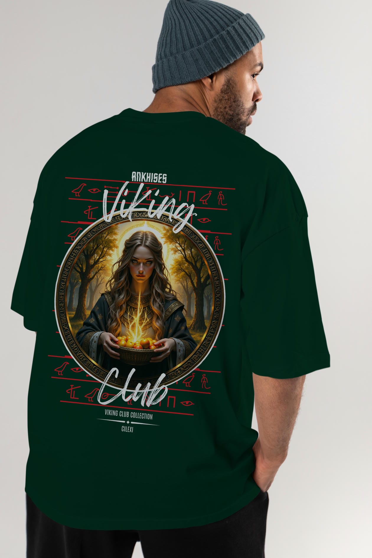 Viking Mitolojisi Serisi 17 Arka Baskılı Oversize t-shirt Erkek Kadın %100 Pamuk Bisiklet Yaka tişort