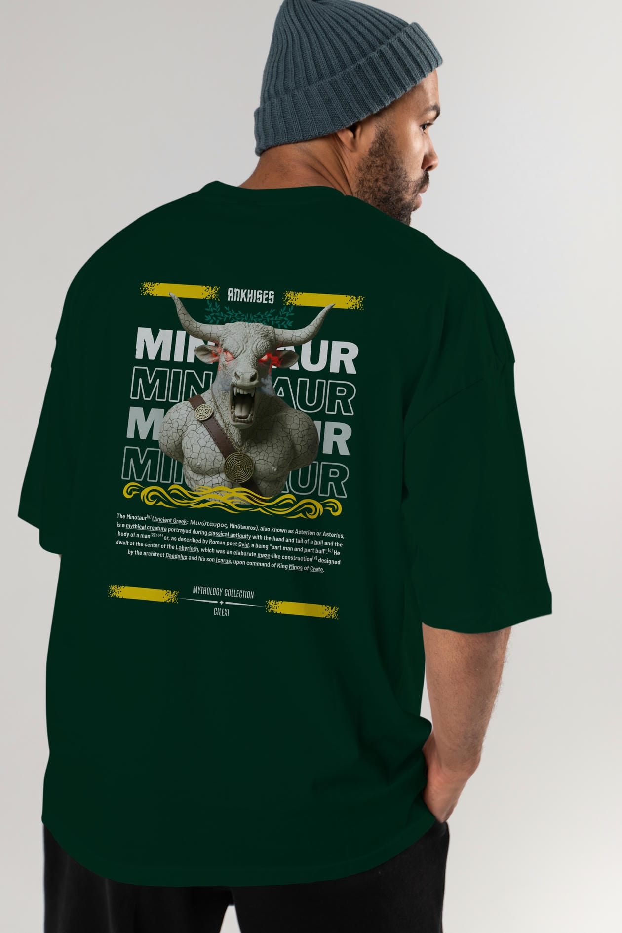 Minotaur 2 Arka Baskılı Oversize t-shirt Erkek Kadın %100 Pamuk Bisiklet Yaka tişort