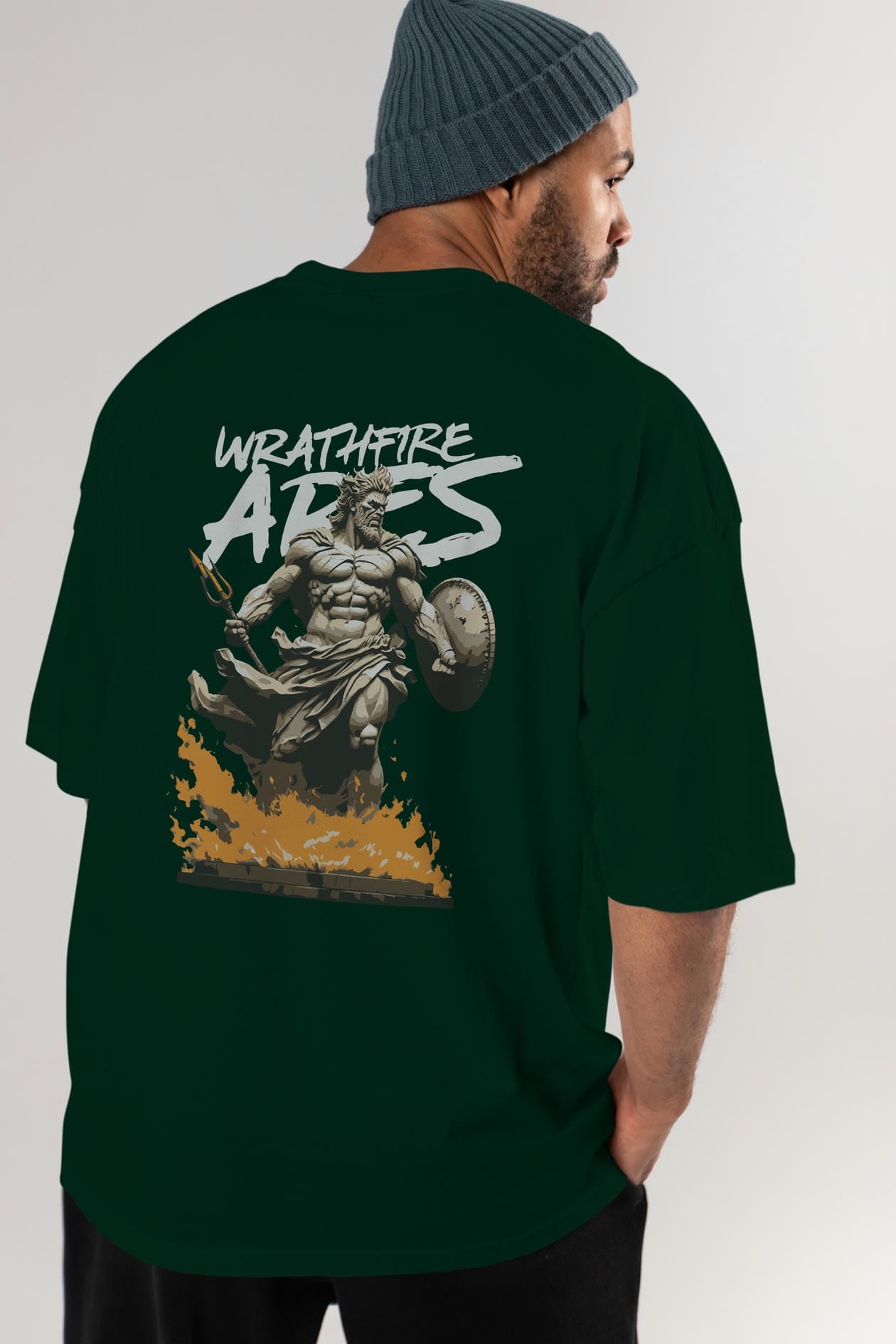WrathFire Ares Arka Baskılı Oversize t-shirt Erkek Kadın %100 Pamuk Bisiklet Yaka tişort