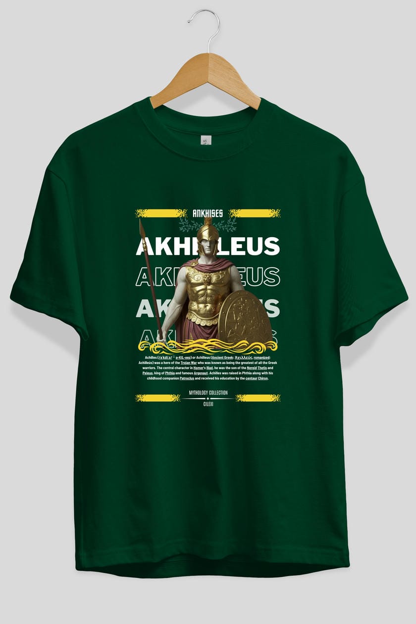 Akhilleus 1 ön Baskılı Oversize t-shirt Erkek Kadın %100 Pamuk Bisiklet Yaka tişort