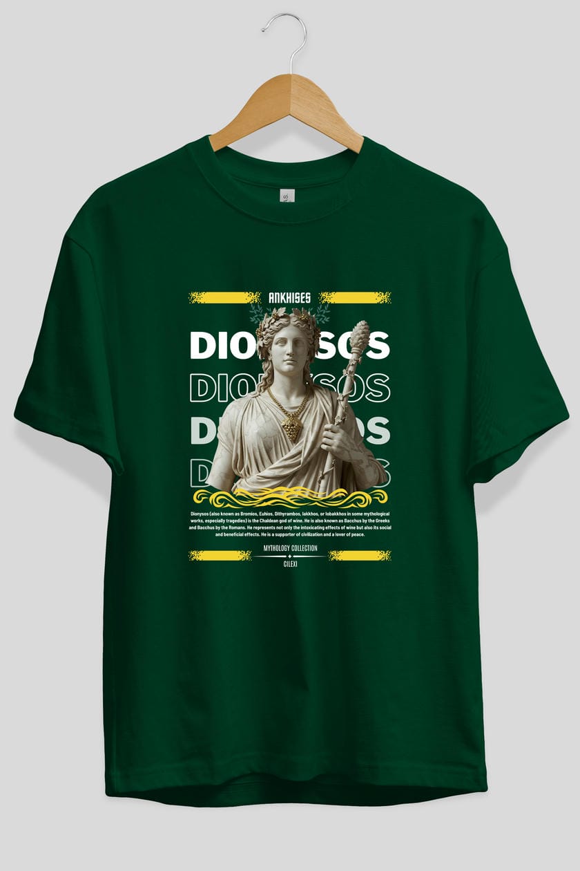 Dionysos 1 ön Baskılı Oversize t-shirt Erkek Kadın %100 Pamuk Bisiklet Yaka tişort