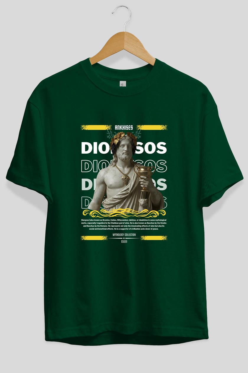 Dionysos 2 ön Baskılı Oversize t-shirt Erkek Kadın %100 Pamuk Bisiklet Yaka tişort