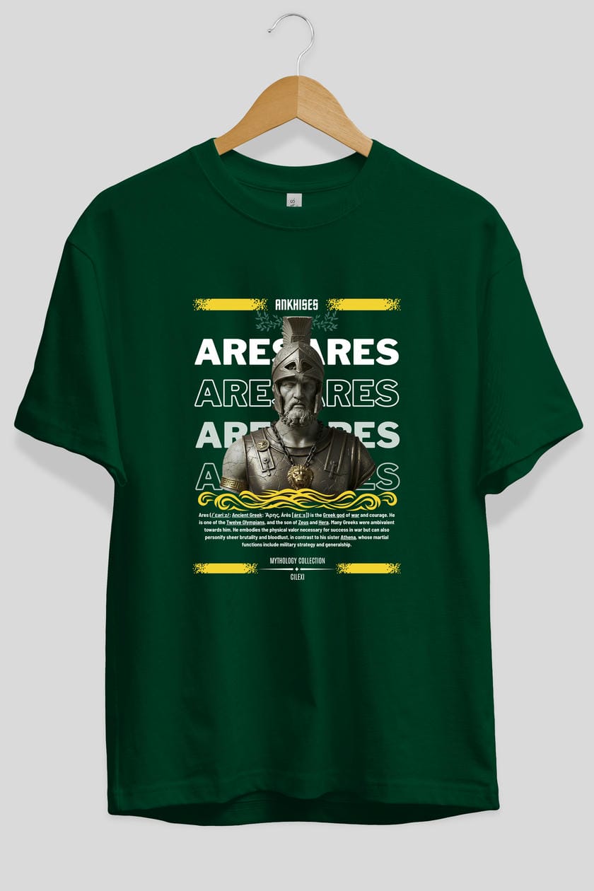 Ares 1 ön Baskılı Oversize t-shirt Erkek Kadın %100 Pamuk Bisiklet Yaka tişort