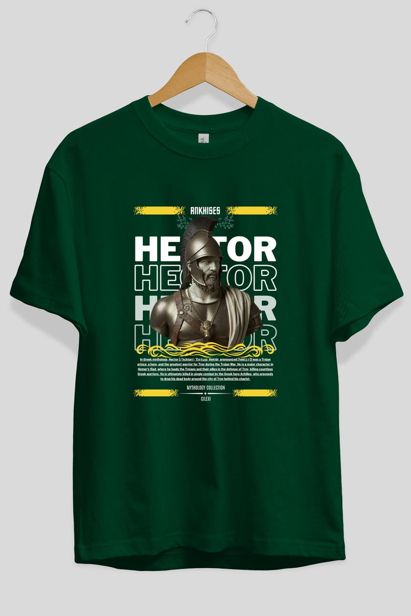Hector 2 ön Baskılı Oversize t-shirt Erkek Kadın %100 Pamuk Bisiklet Yaka tişort