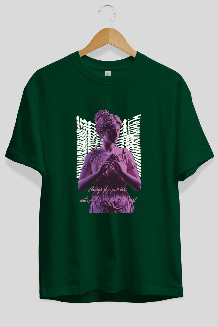 Always Fly ön Baskılı Oversize t-shirt Erkek Kadın %100 Pamuk Bisiklet Yaka tişort