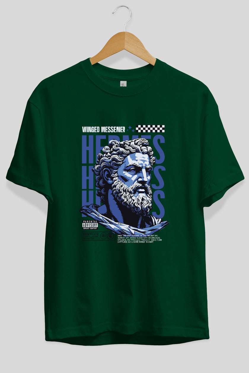 Hermes 1 ön Baskılı Oversize t-shirt Erkek Kadın %100 Pamuk Bisiklet Yaka tişort