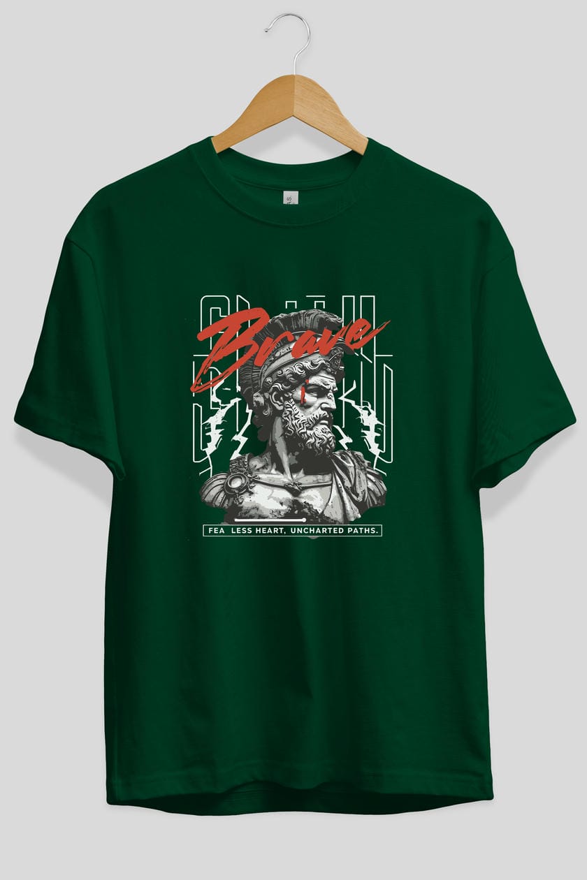 Brave ön Baskılı Oversize t-shirt Erkek Kadın %100 Pamuk Bisiklet Yaka tişort