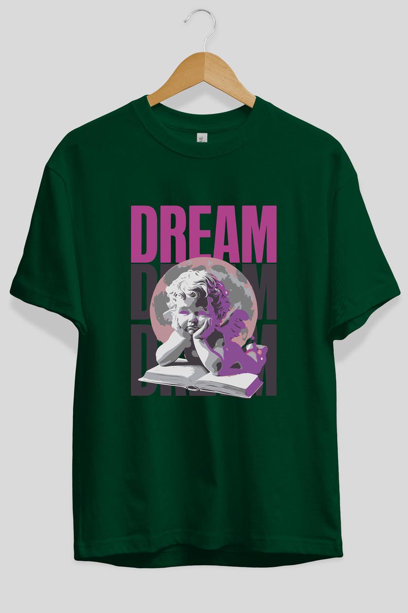 Dream Angel ön Baskılı Oversize t-shirt Erkek Kadın %100 Pamuk Bisiklet Yaka tişort