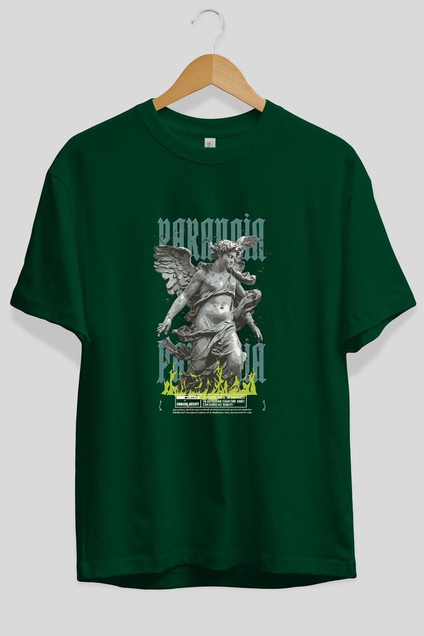 Paranoia ön Baskılı Oversize t-shirt Erkek Kadın %100 Pamuk Bisiklet Yaka tişort