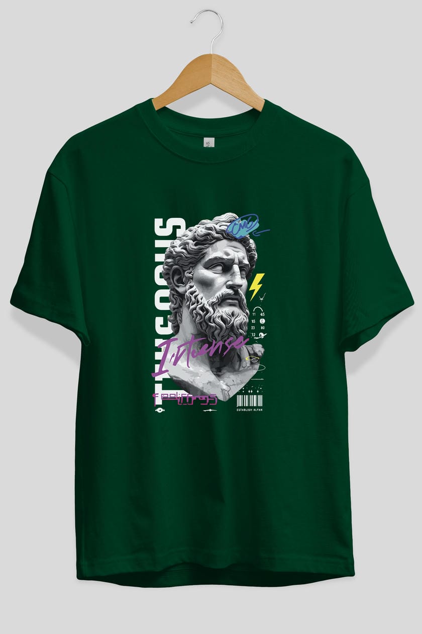 Zeus Intense ön Baskılı Oversize t-shirt Erkek Kadın %100 Pamuk Bisiklet Yaka tişort