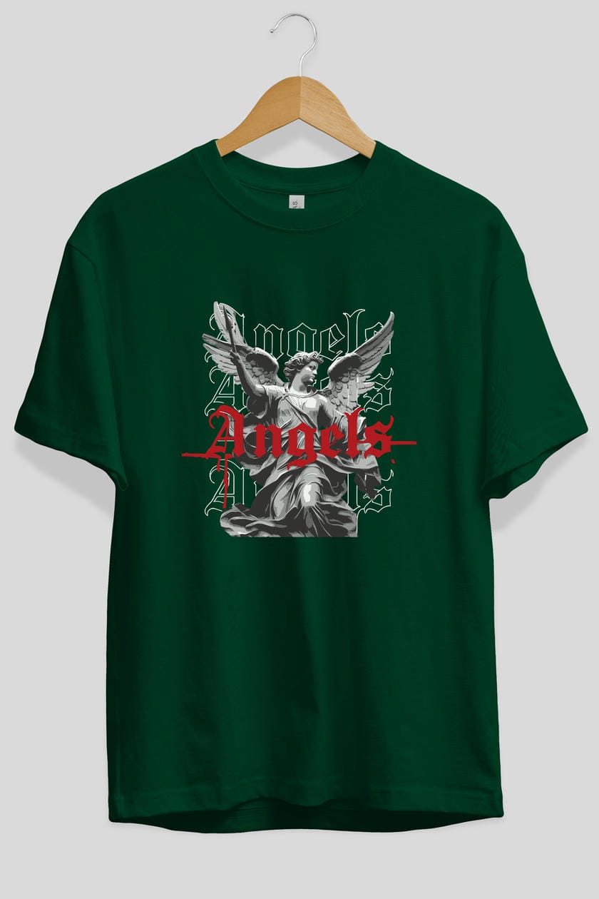 Angels ön Baskılı Oversize t-shirt Erkek Kadın %100 Pamuk Bisiklet Yaka tişort