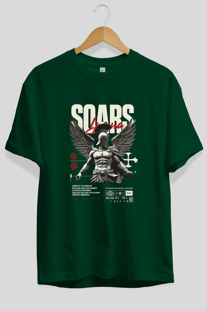 Soars ön Baskılı Oversize t-shirt Erkek Kadın %100 Pamuk Bisiklet Yaka tişort
