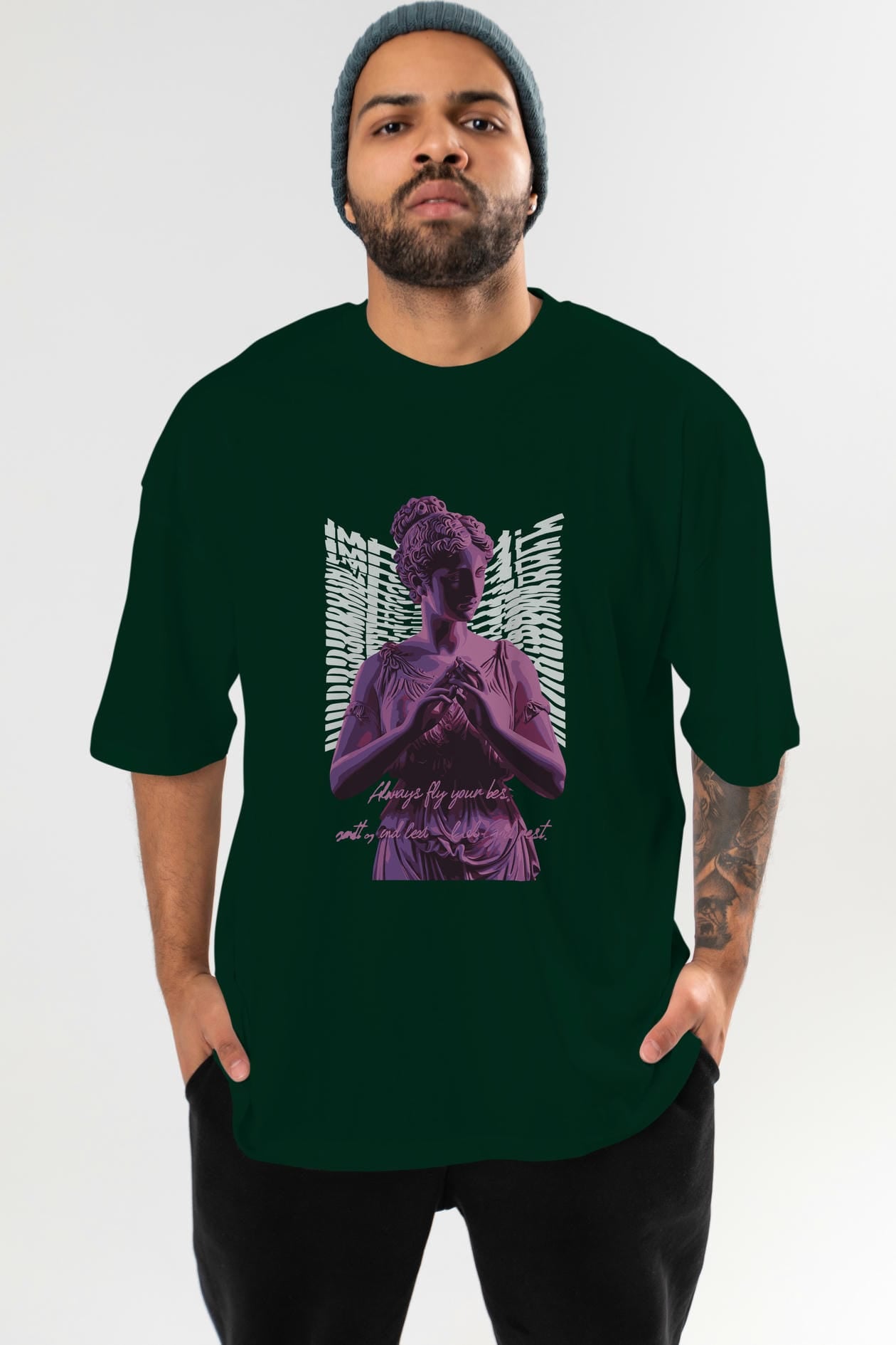 Always Fly ön Baskılı Oversize t-shirt Erkek Kadın %100 Pamuk Bisiklet Yaka tişort