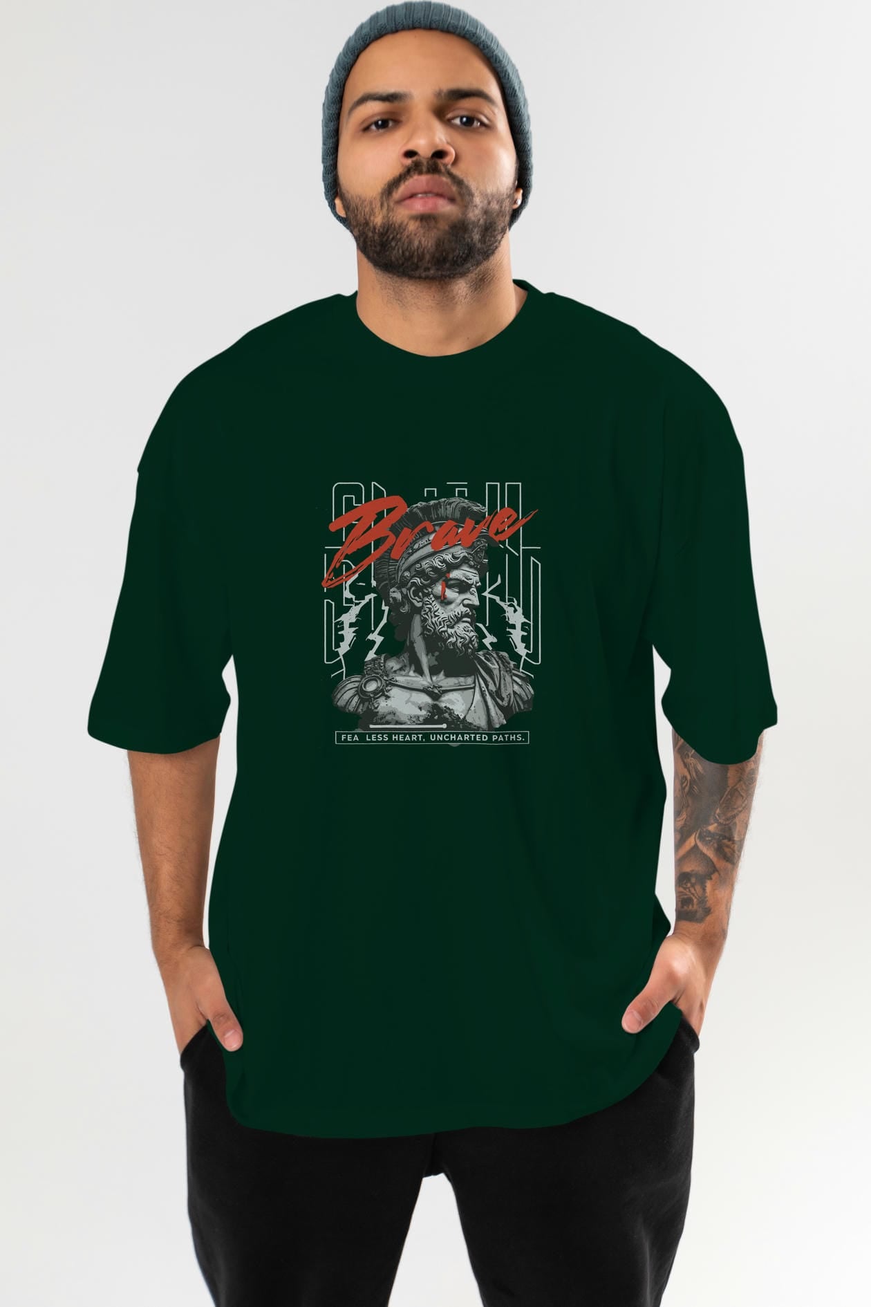Brave ön Baskılı Oversize t-shirt Erkek Kadın %100 Pamuk Bisiklet Yaka tişort