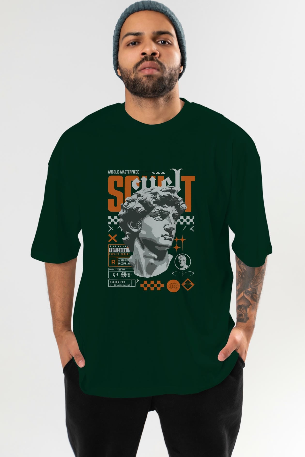 Scult ön Baskılı Oversize t-shirt Erkek Kadın %100 Pamuk Bisiklet Yaka tişort