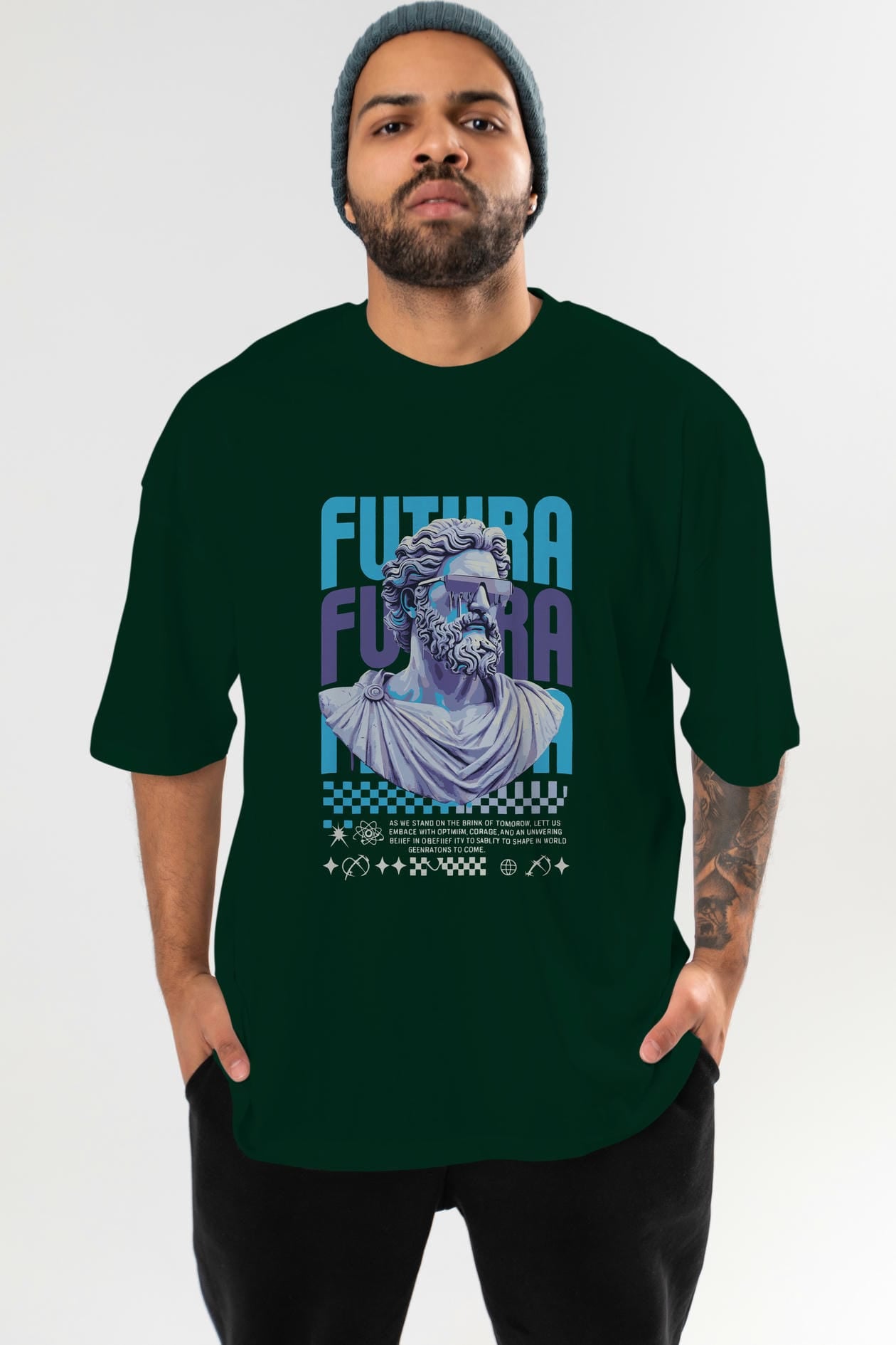 Futura Zeus ön Baskılı Oversize t-shirt Erkek Kadın %100 Pamuk Bisiklet Yaka tişort