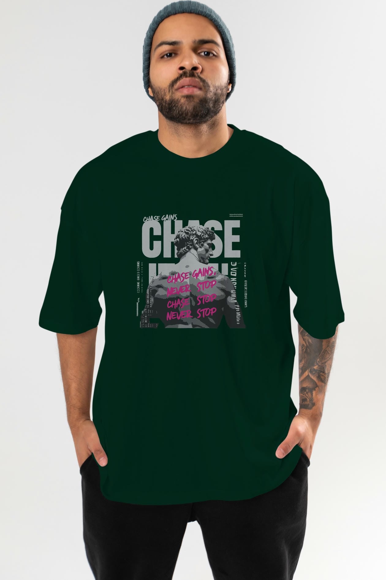 Chase Gains ön Baskılı Oversize t-shirt Erkek Kadın %100 Pamuk Bisiklet Yaka tişort