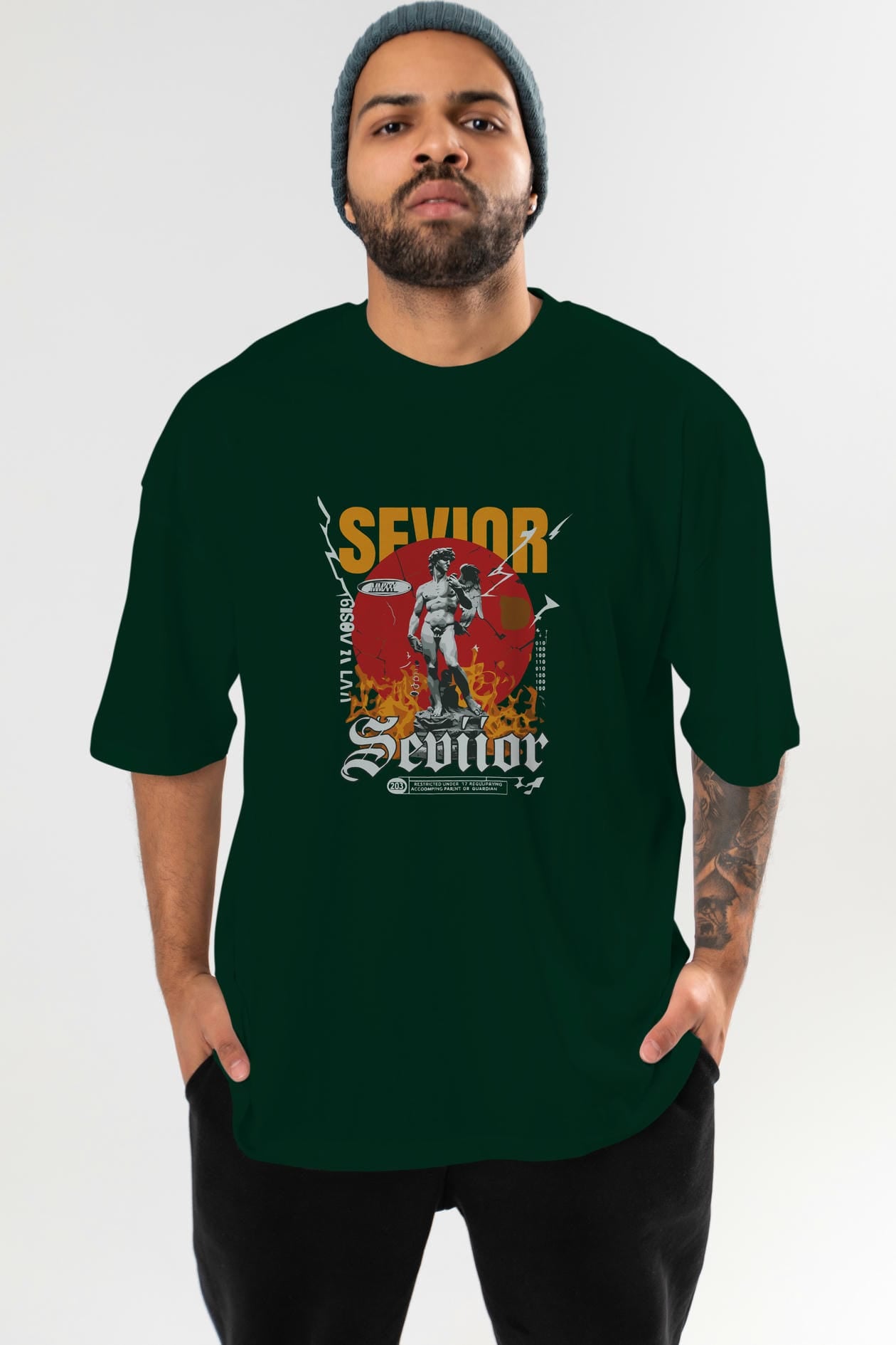 Sevior ön Baskılı Oversize t-shirt Erkek Kadın %100 Pamuk Bisiklet Yaka tişort